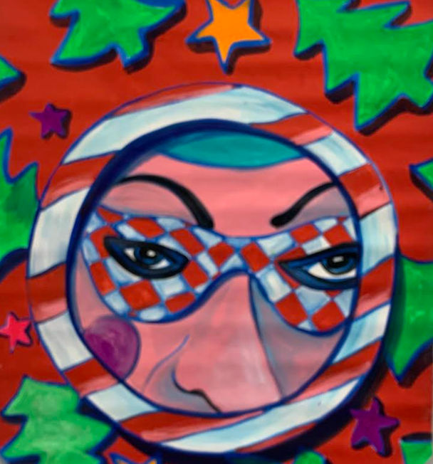 Huck Snyder, "Harlequin Clown & Christmas Trees  (Double sided)"