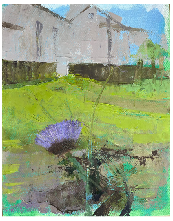 Lisa Hess Hesselgrave, "Auvillar Landscape with Artichoke Flowers"