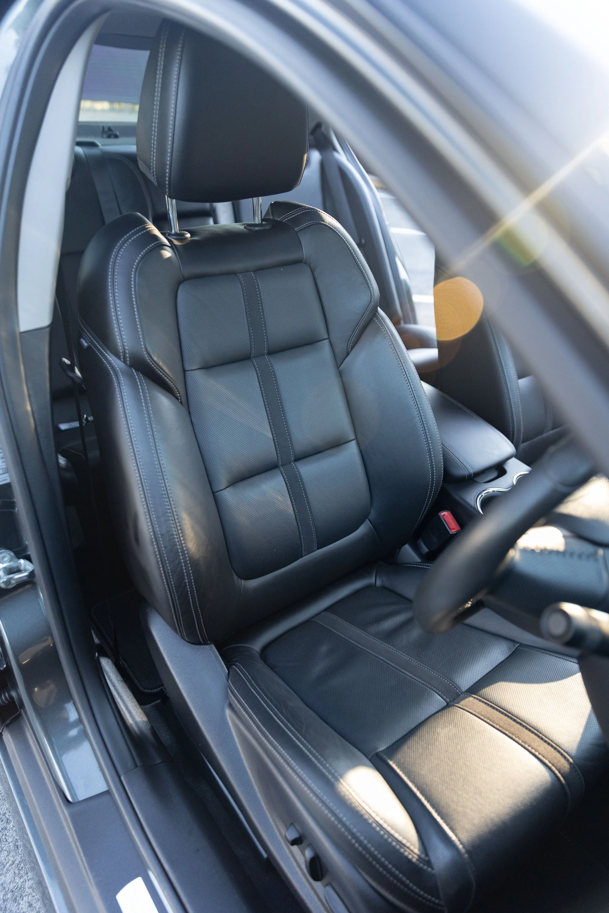 Black leather and suede seat inside a Holden Commodore SS V Redline