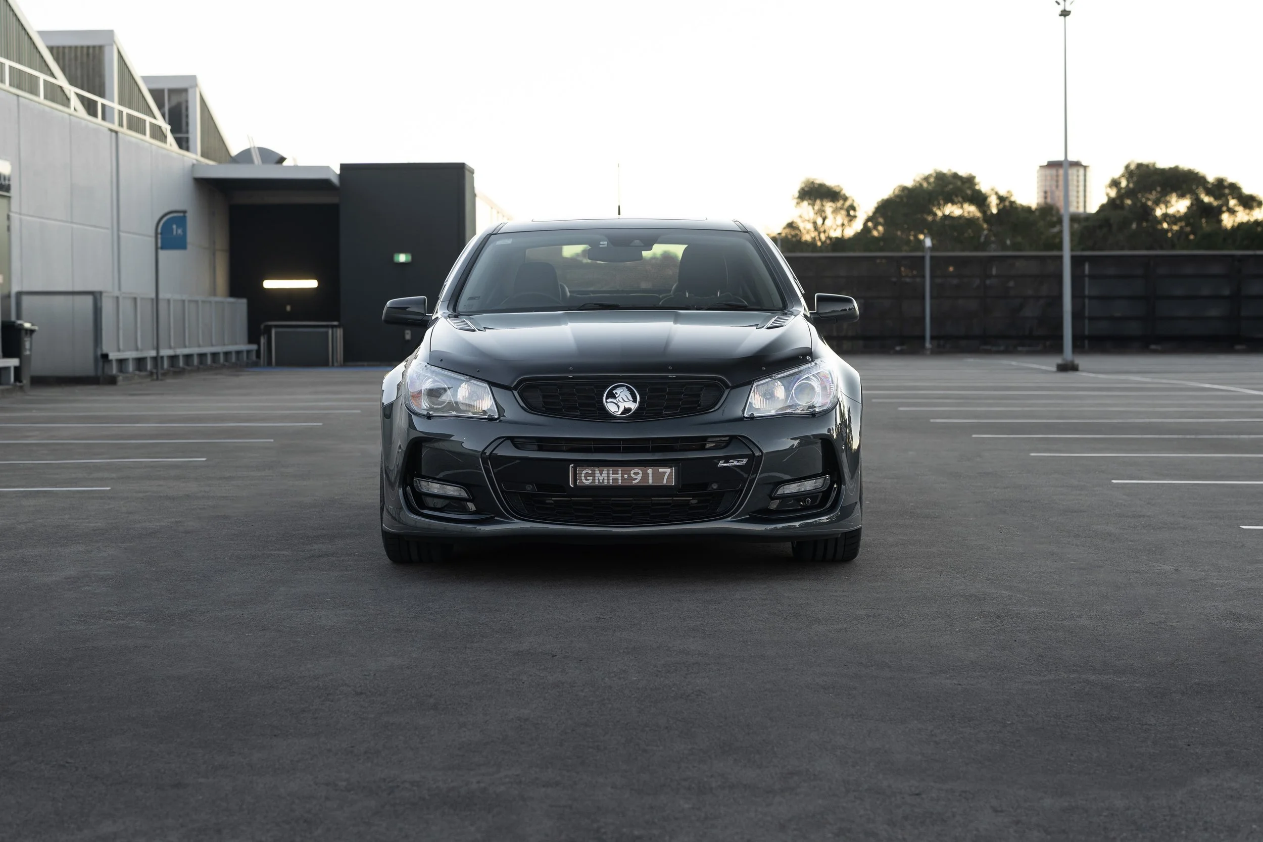 Front view of a Holden Commodore SS V Redline during an early-morning car photoshoot