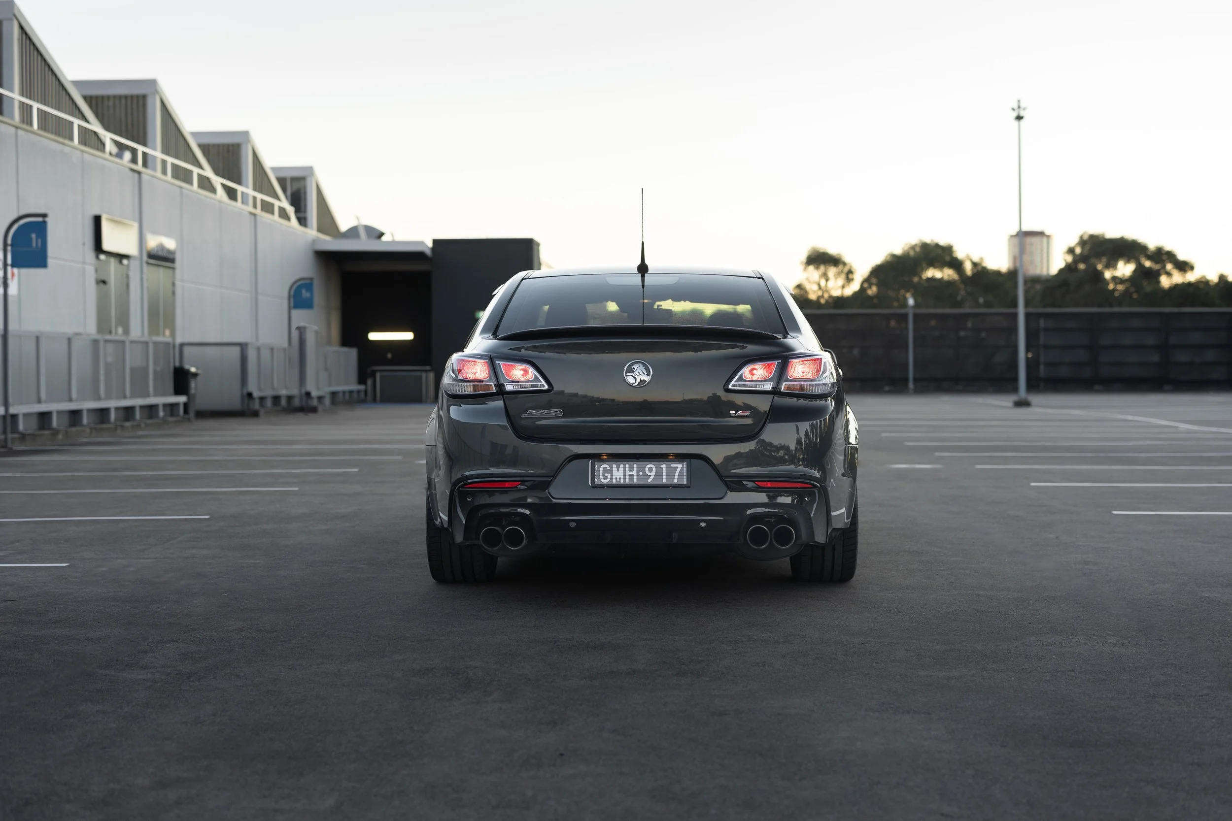 Rear view of a Holden Commodore SS V Redline photographed on an Alexandria rooftop