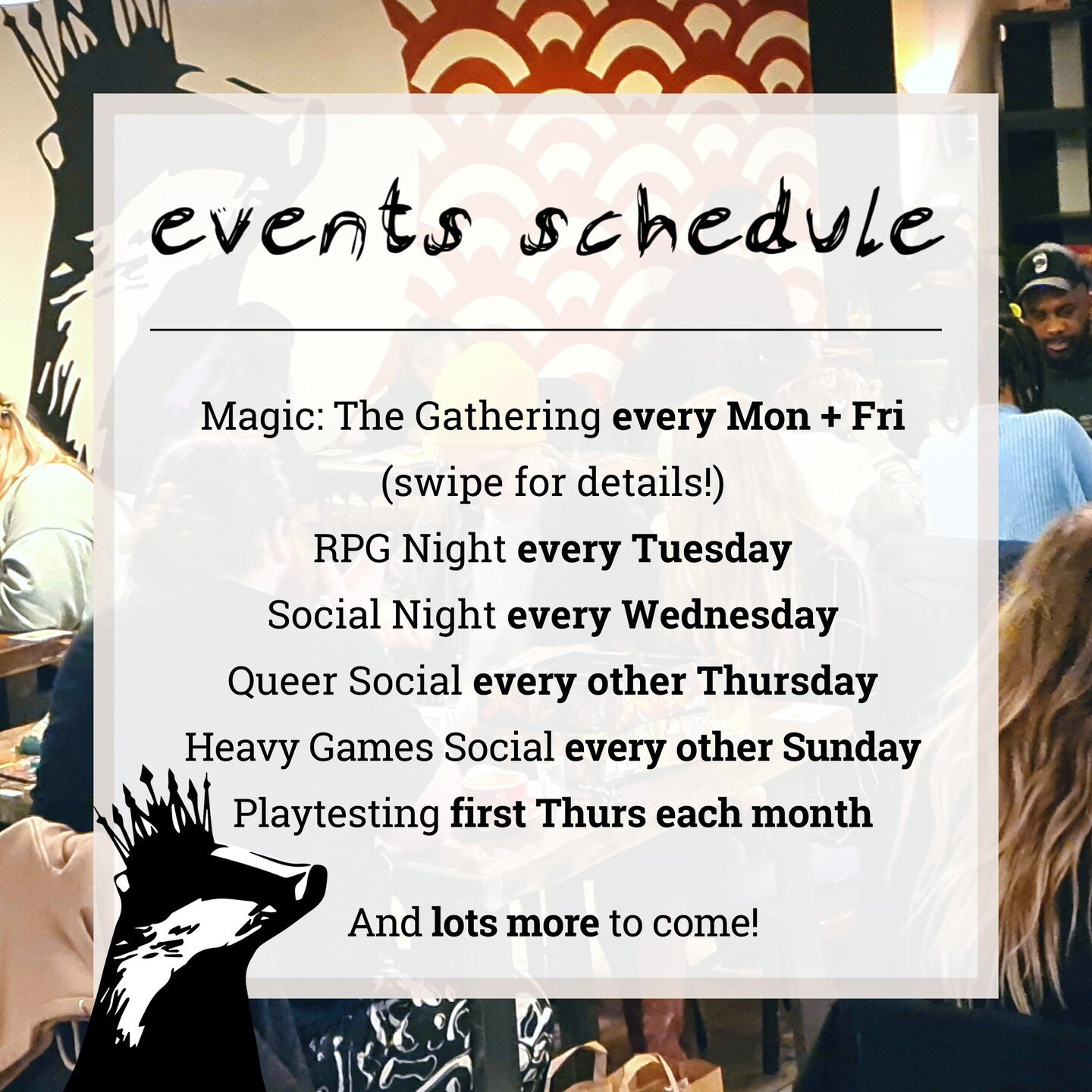 Your new weekly plans: sorted ✔

We're already running 20+ events per month, and are adding more to the schedule all the time!

Have a browse of our events page and sign up to our newsletter to find your new weekly staple. 🎉
badgerbadger.org/events