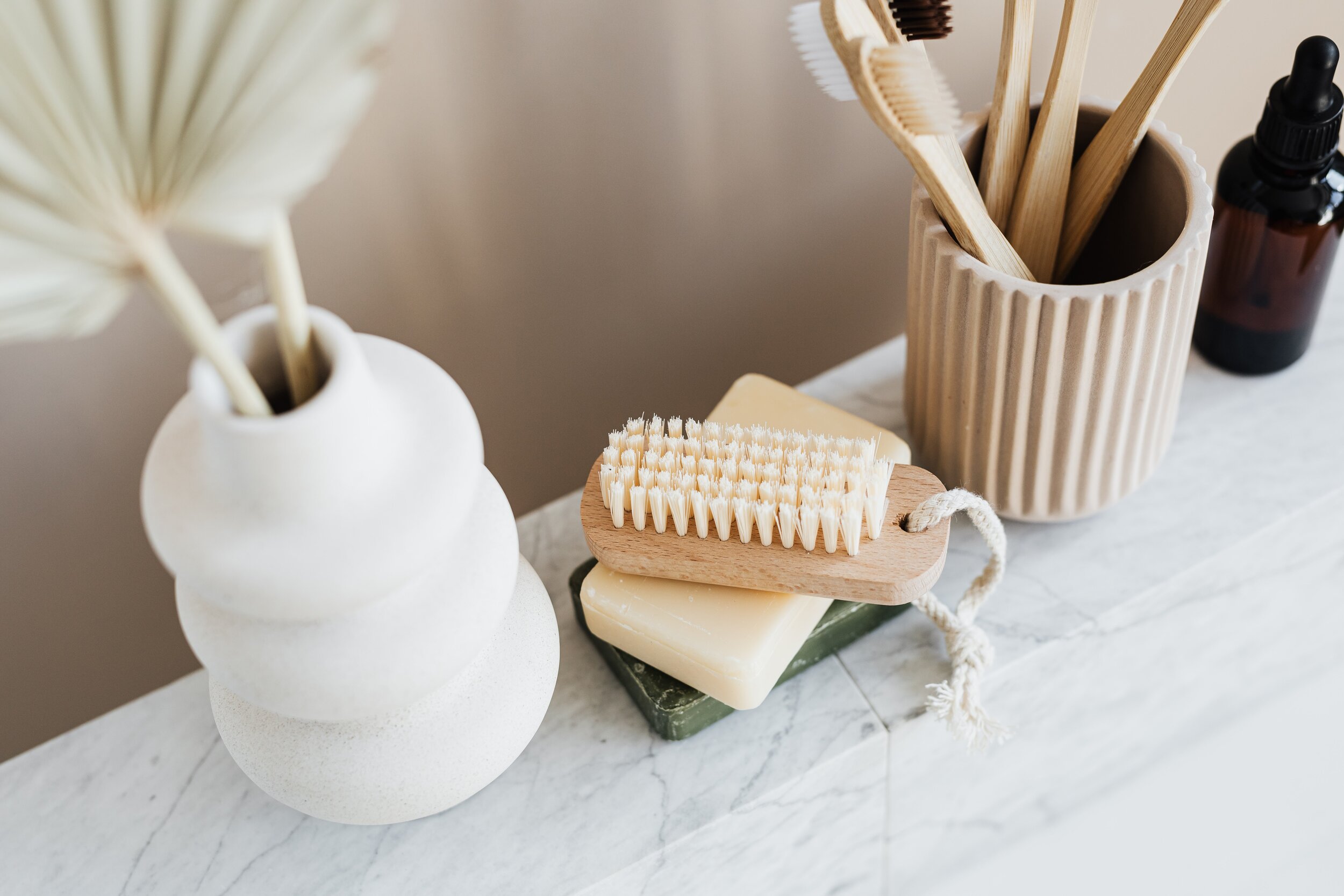 Minimal modern skincare set and brushes | Pre Wedding Skincare at Home