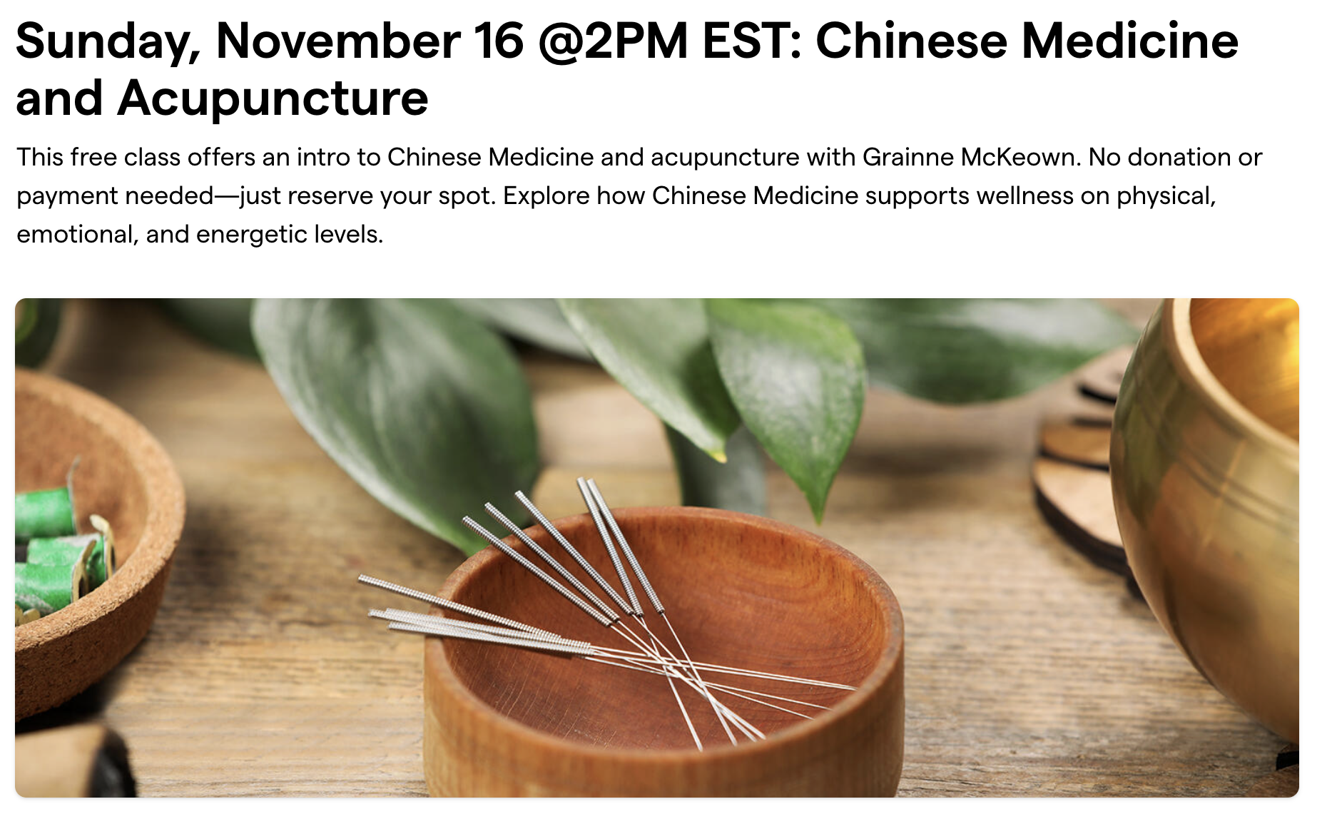 Upcoming Class on Chinese Medicine