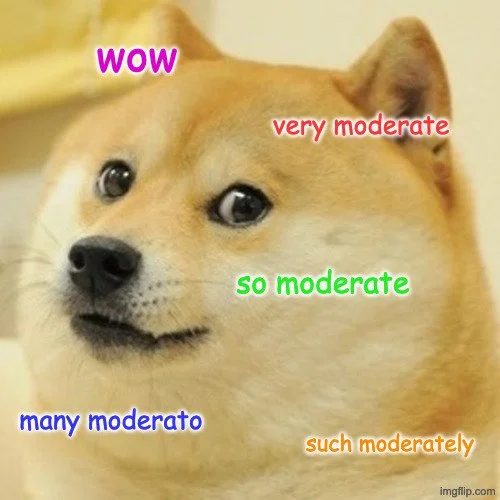 doge meme: "wow" "very moderate" "so moderate" "many moderato" "such moderately"