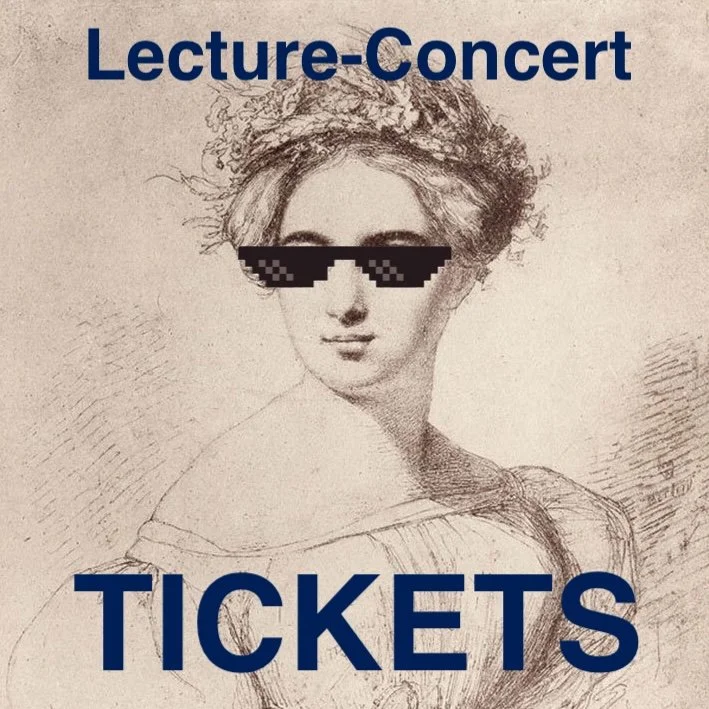 image of fanny hensel wearing 8-bit sunglasses "Lecture-Concert TICKETS"