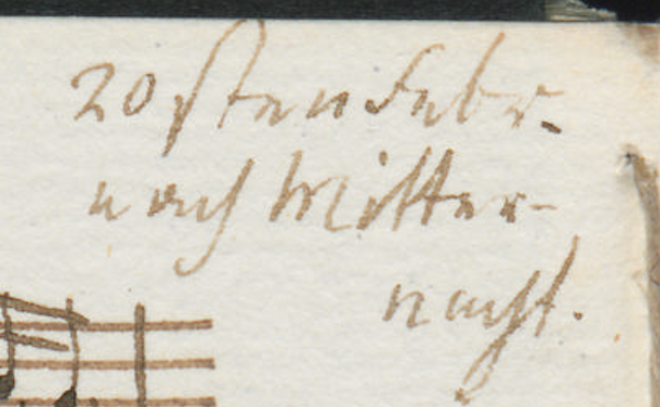 handwritten "20sten Febr. nach Mitternacht"
