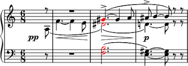 the opening 4 measures of Tristan und Isolde with the "Tristan chord" in red