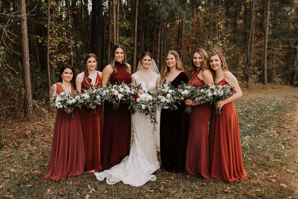 brown and red bridesmaid dresses Fall Bridesmaid Dress 2021 V neck Burnt Orange Rust Silk Slip Midi Dress with Side Slits Burnt Orange / Custom Size main image 1