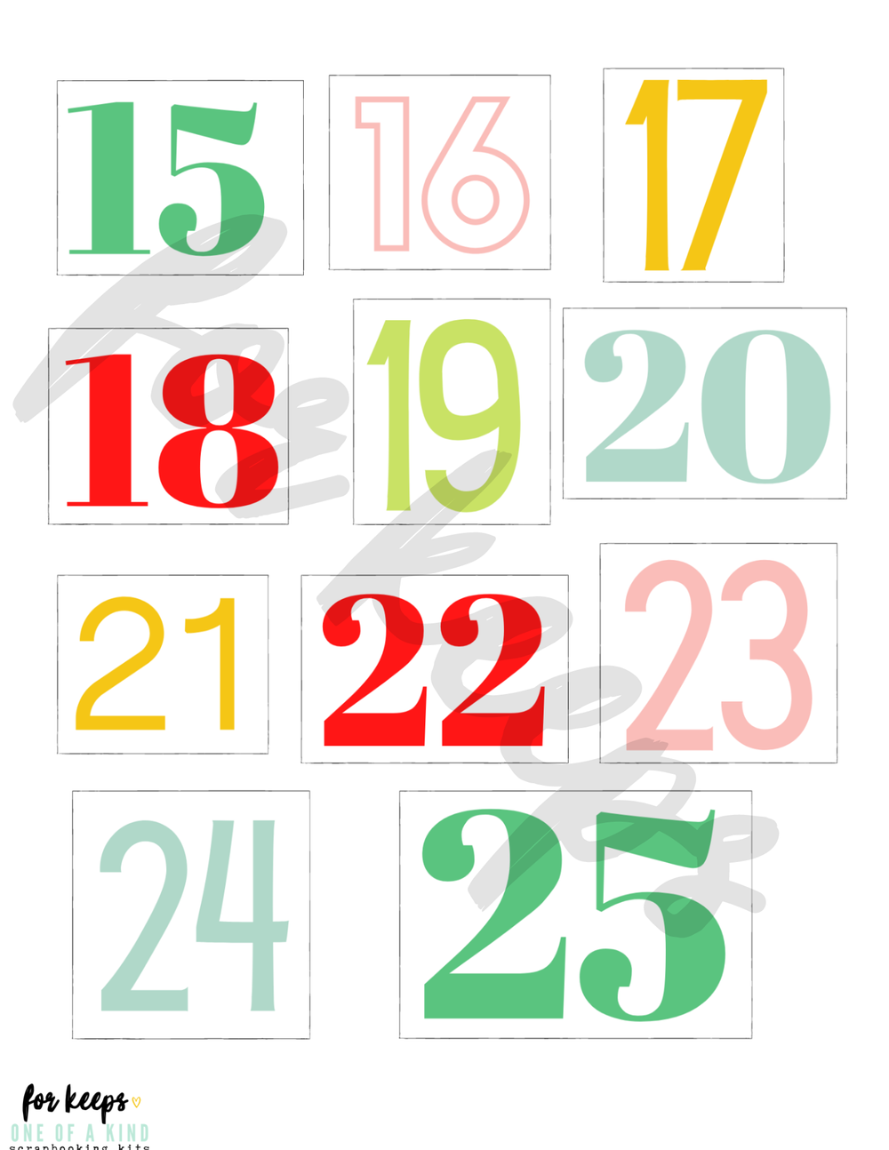 25 Days advent numbers — For Keeps