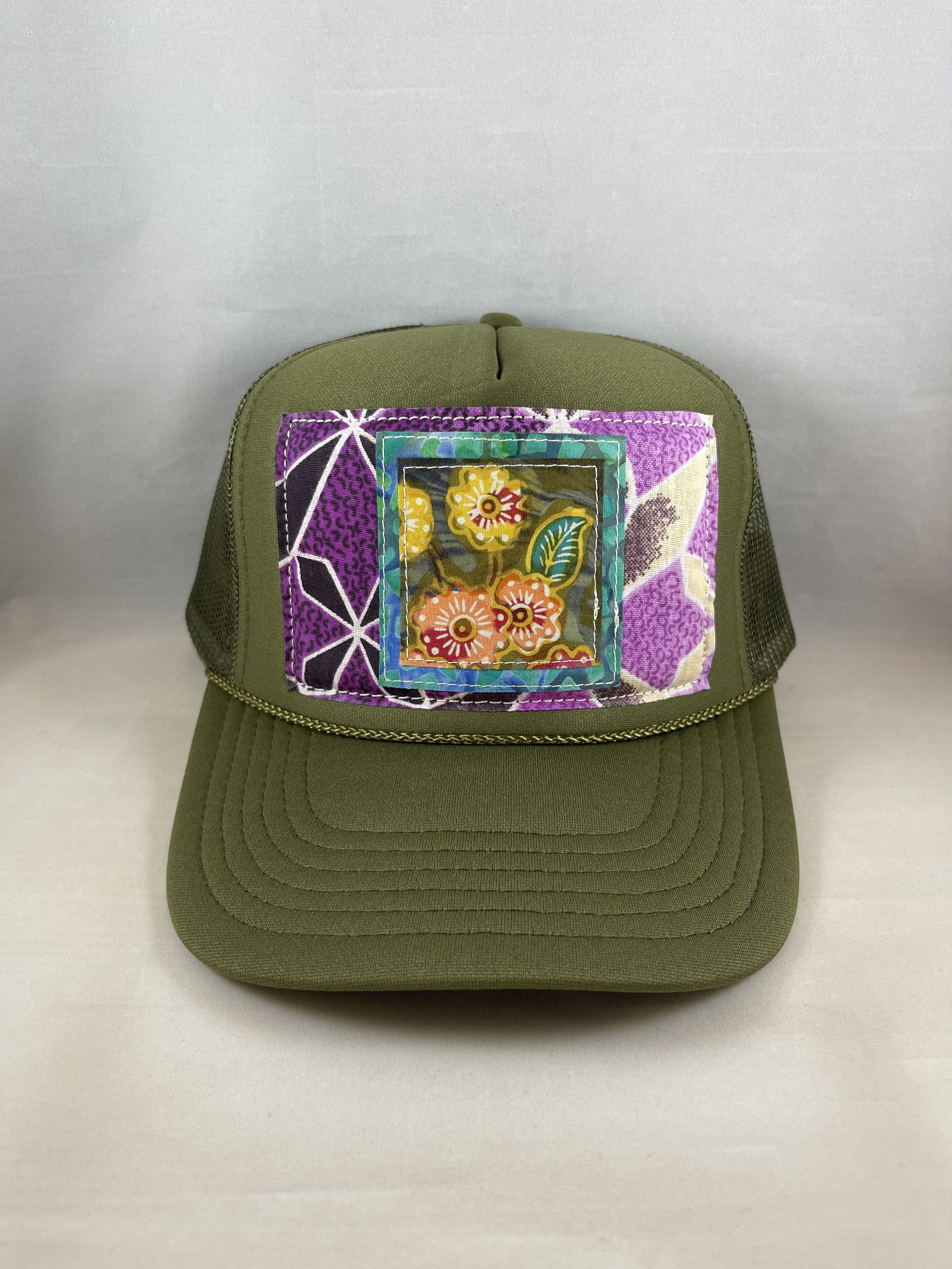 Olive Green Trucker Hat - South African & Thai Textile Collection