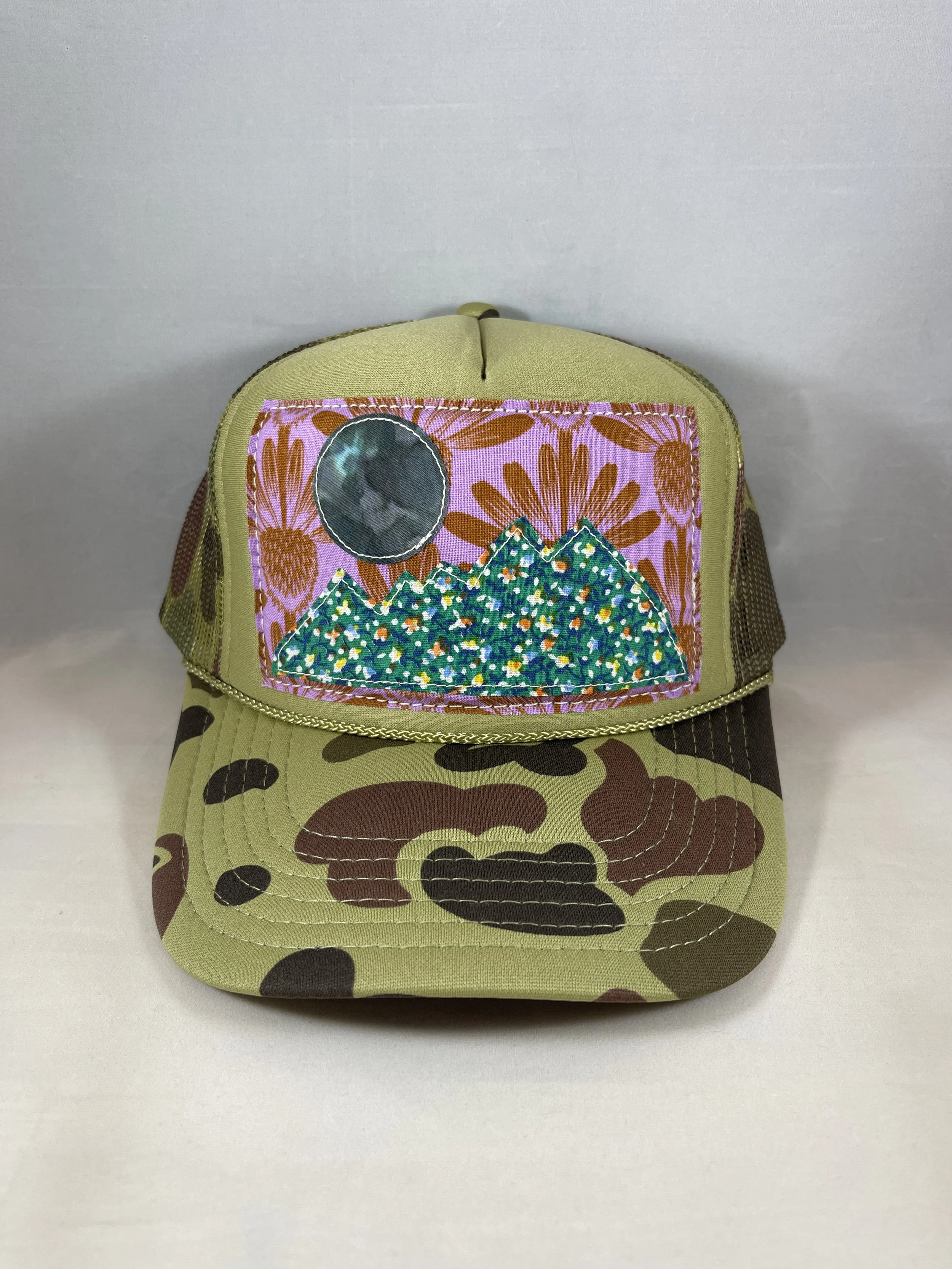Light Olive Green Camo Trucker Hat - Mountain Series