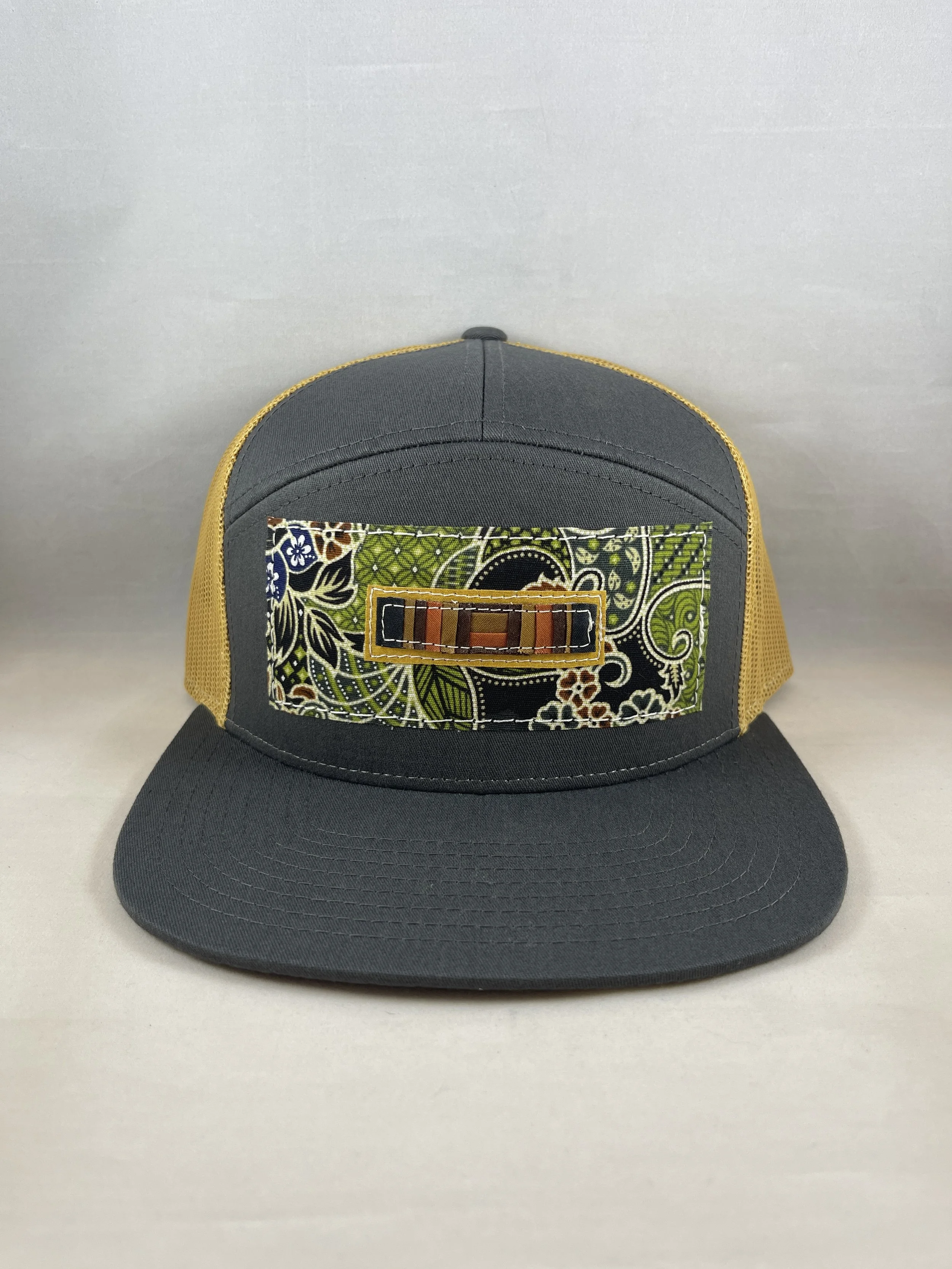 Gray and Gold 7 Panel Hat - Thai Textile Collection