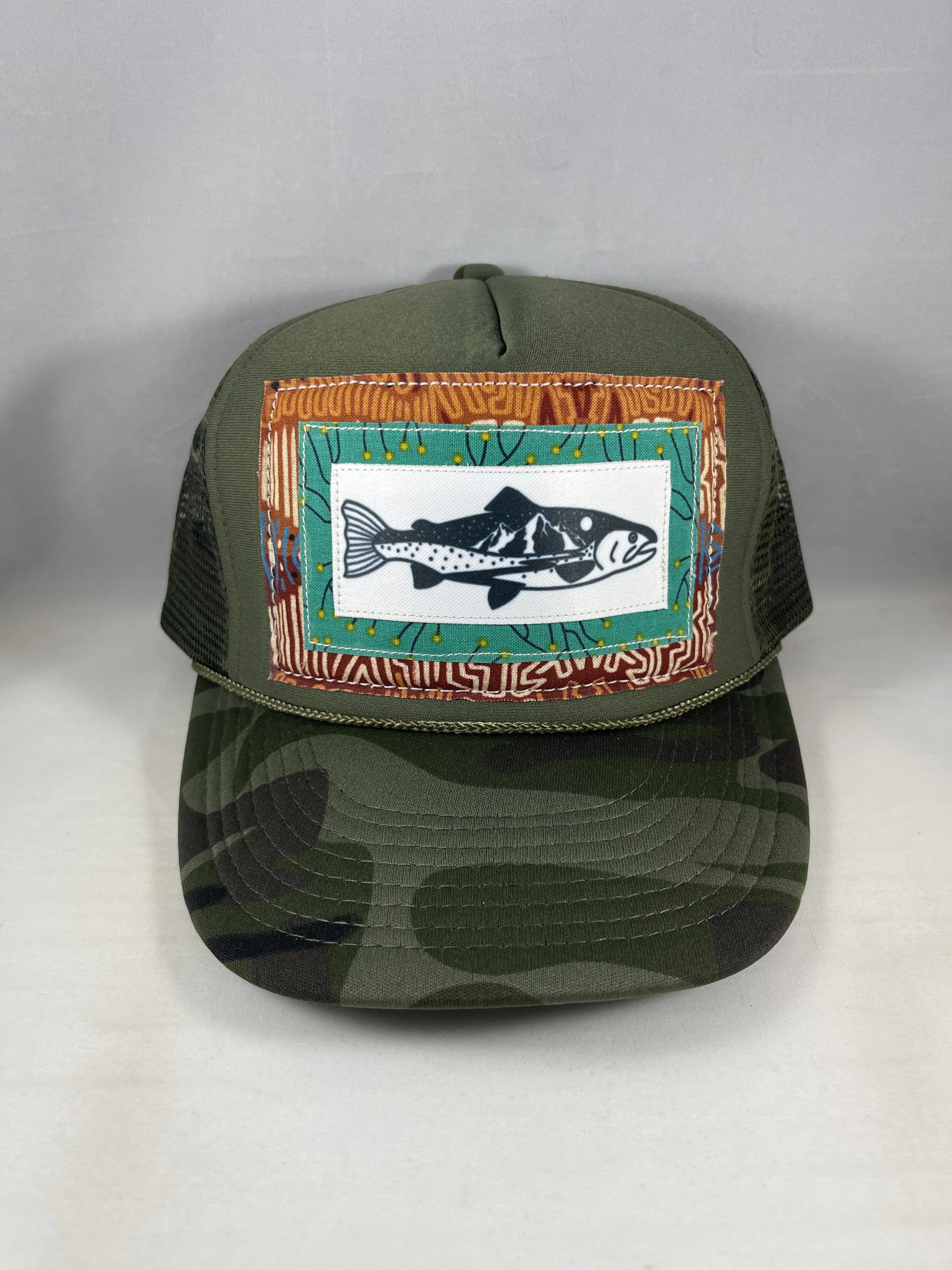 Olive Green Trucker Hat - Mountain Trout Series