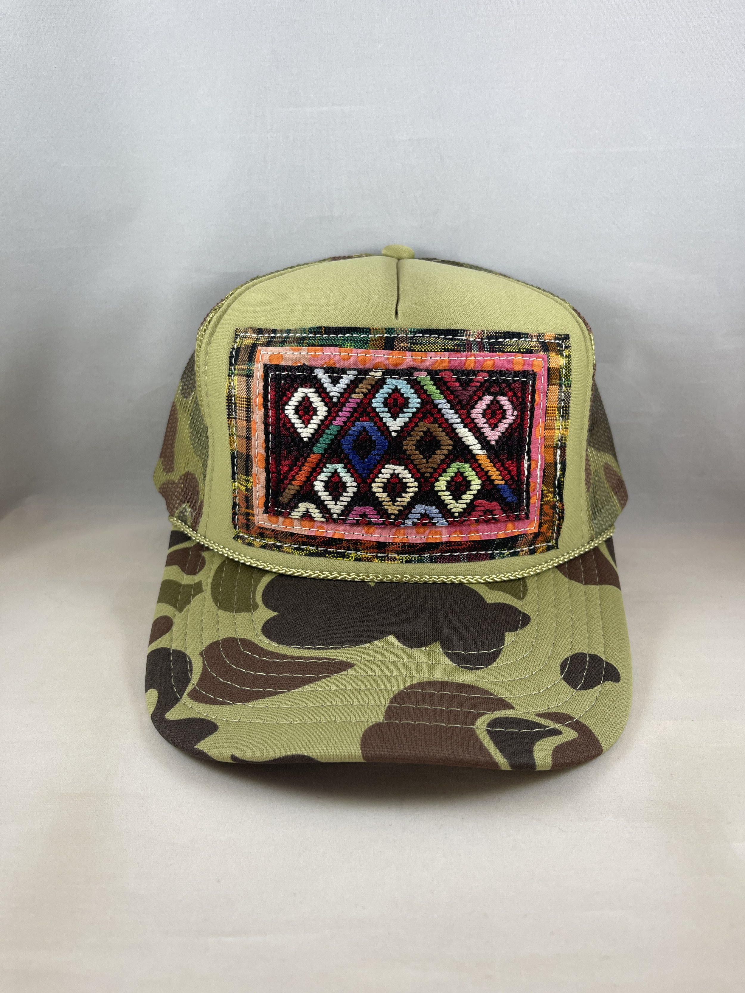 Light Olive Green Camo Trucker Hat - Guatemalan Textile Collection