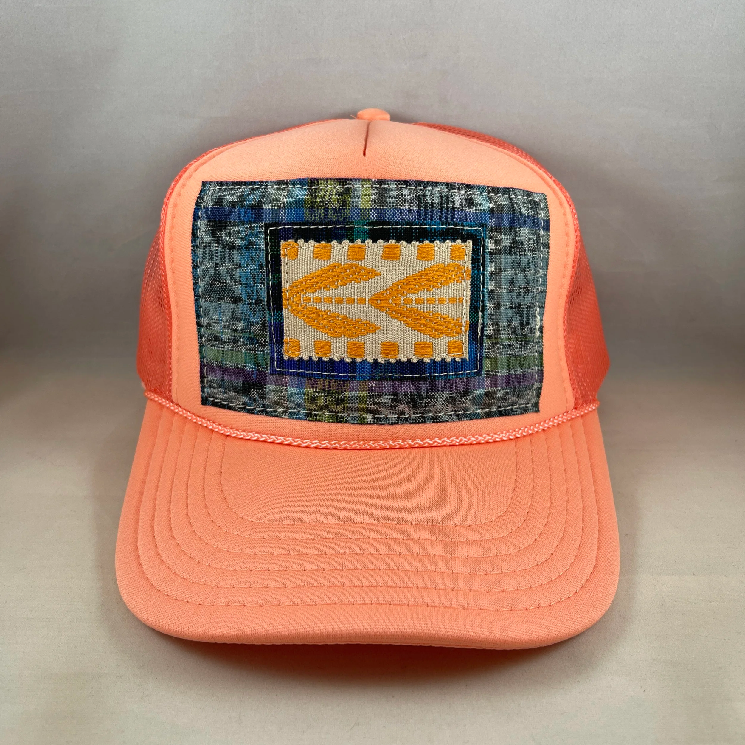 Coral Trucker Hat - Guatemalan & French Textile Collection