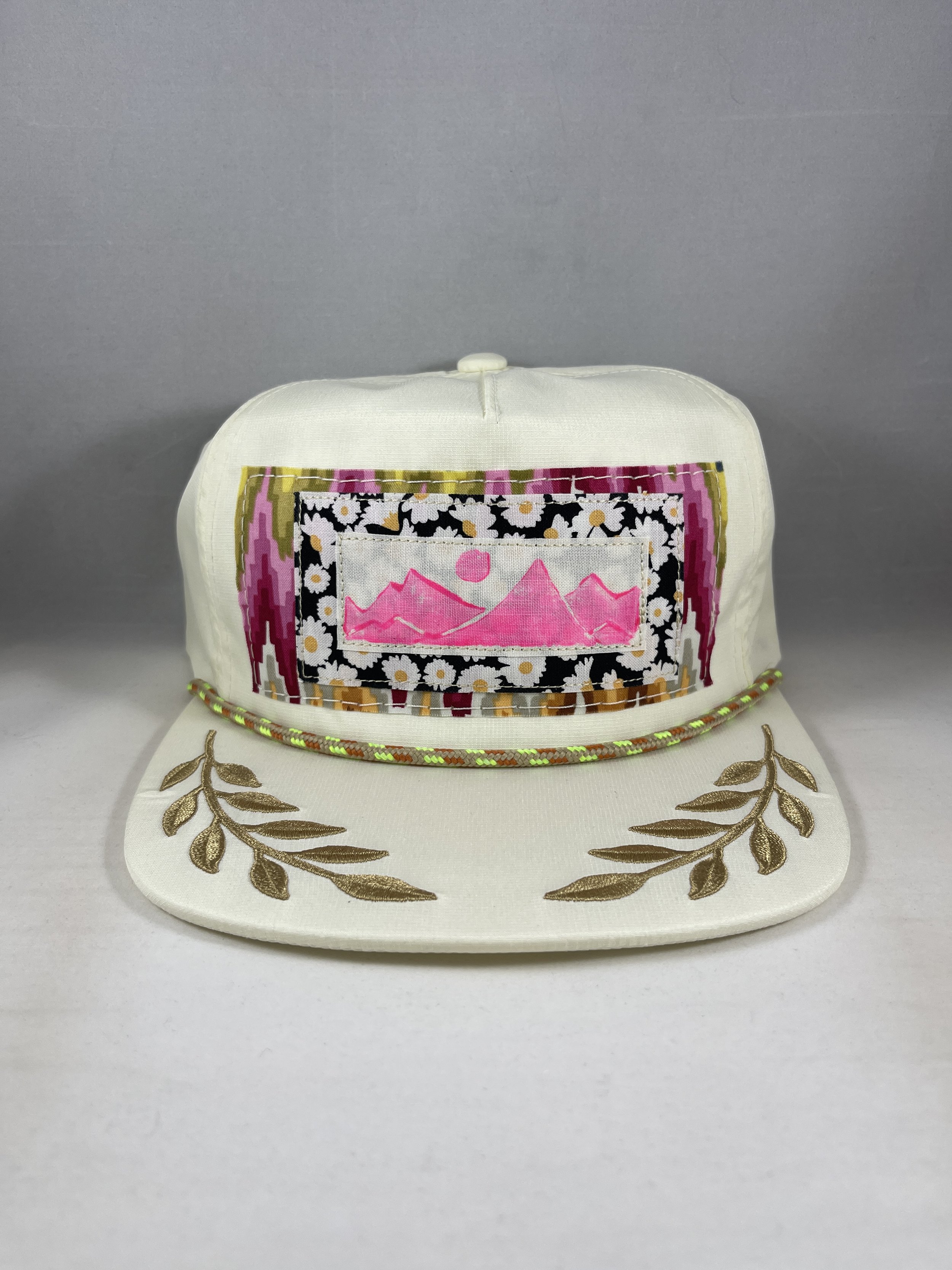 Cream White Richardson Fullback Hat - Lino Stamped Glow in the Mountain Series