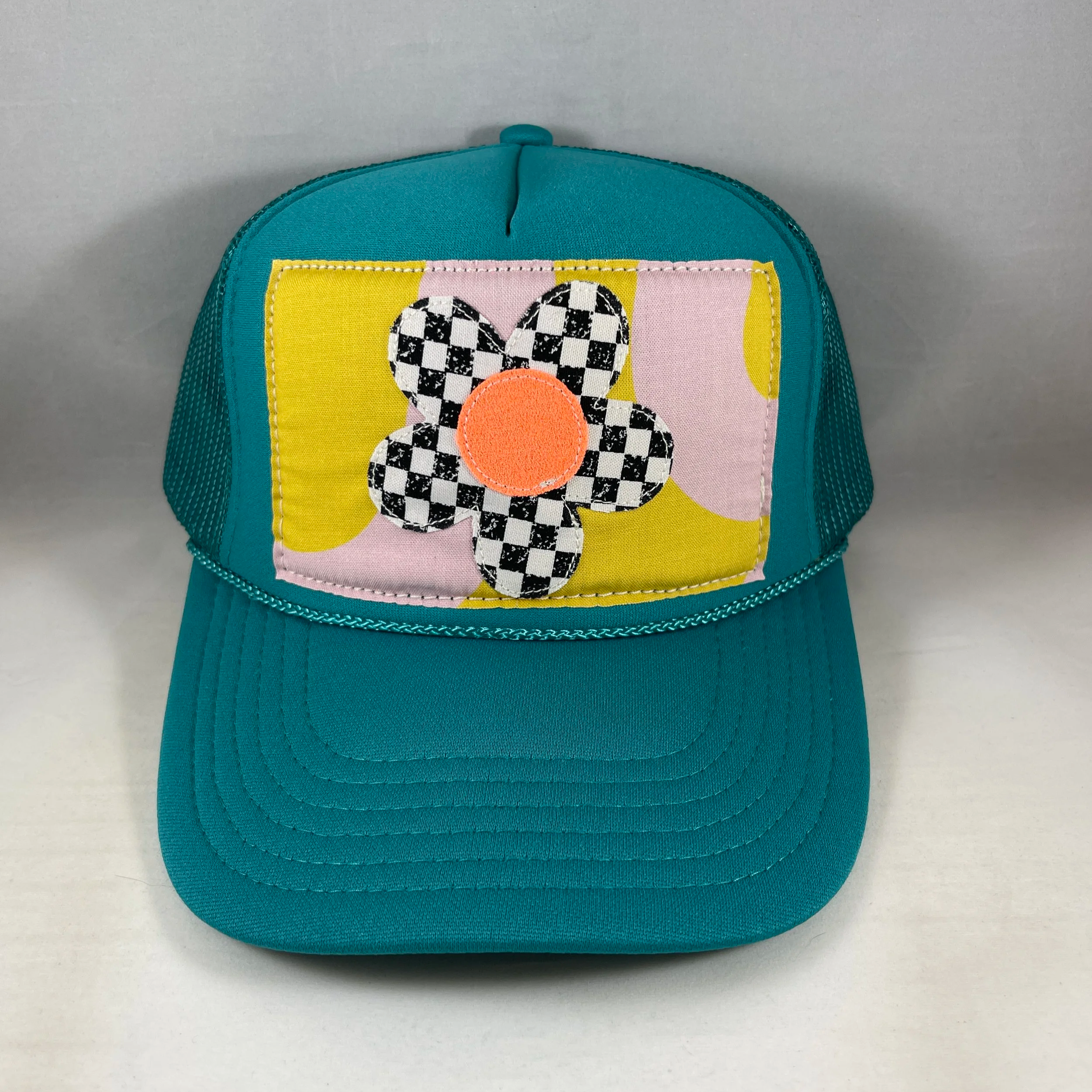 Teal Trucker Hat - Flower Power Series