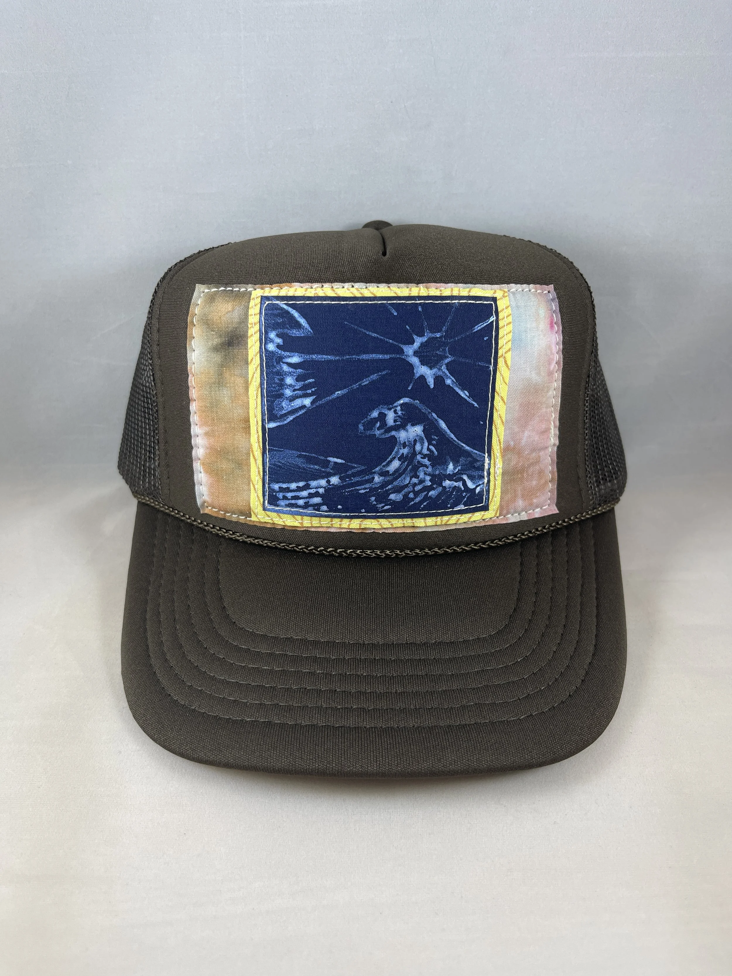 Brown Trucker Hat - Lino Stamped Wave Series