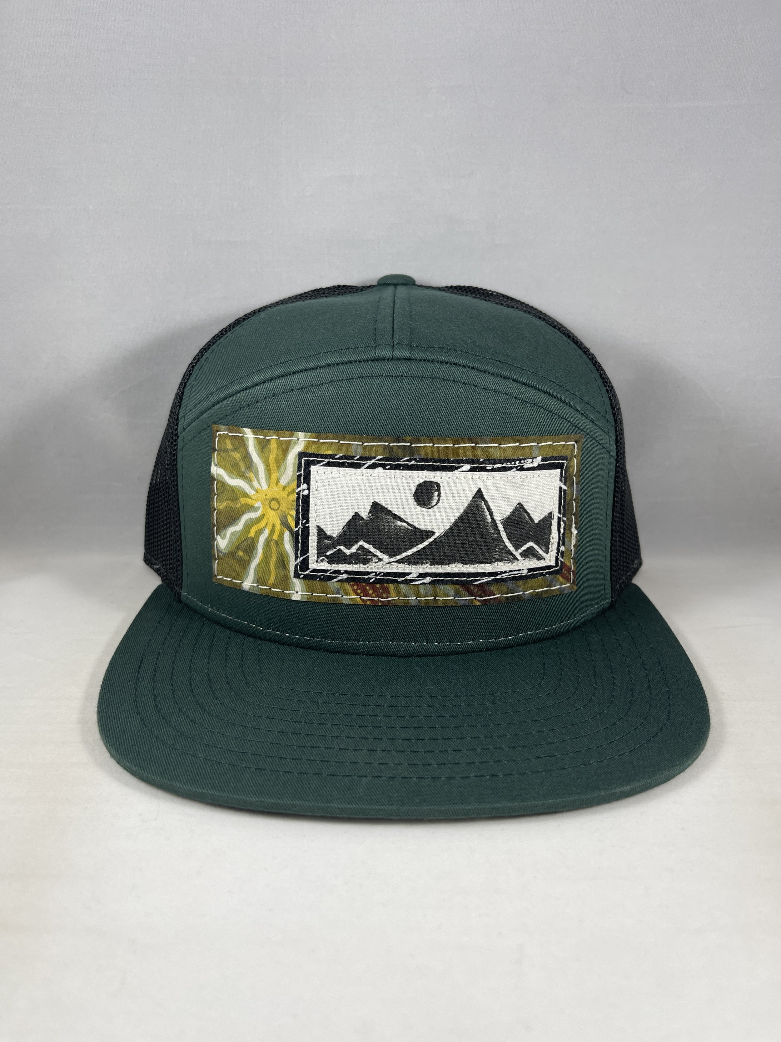 Hunter Green and Black 7 Panel Hat - Mountain Series