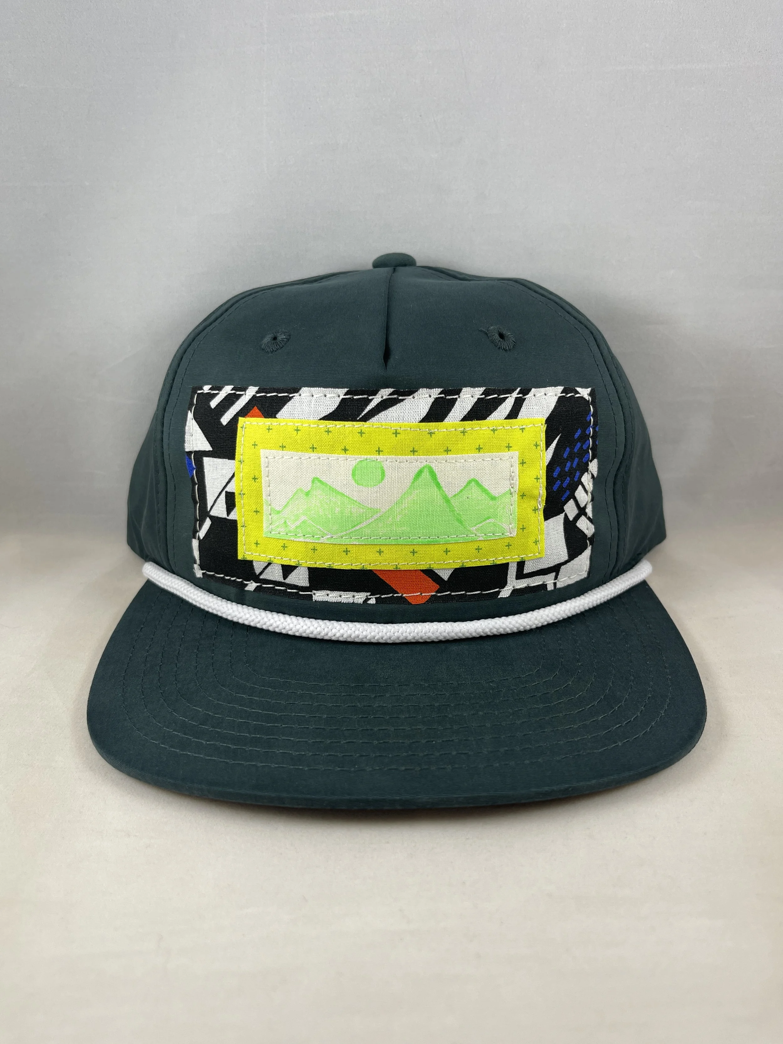 Dark Emerald Green Richardson Fullback Hat - Glow in the Dark Lino Stamped Mountain Series