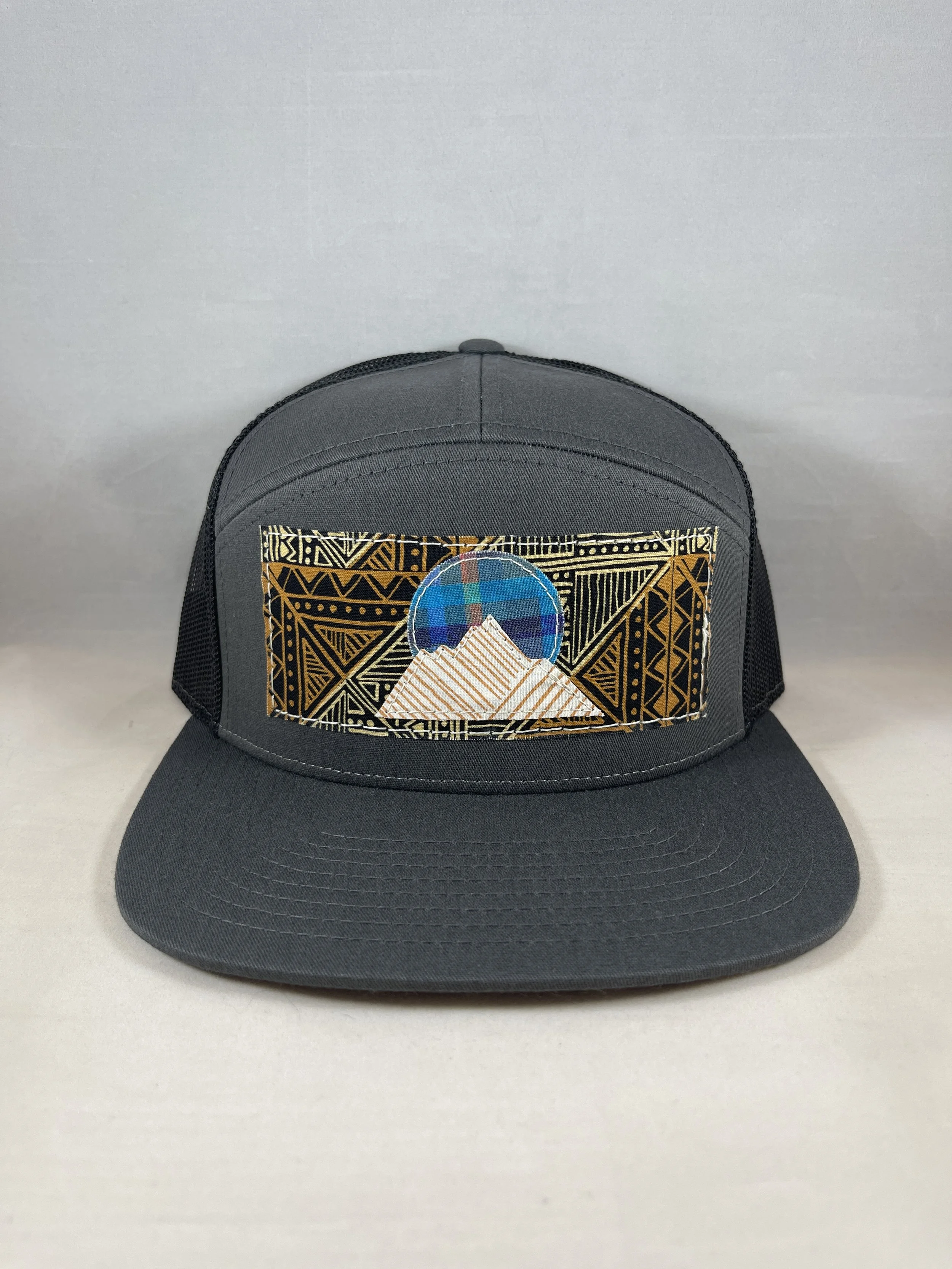 Gray and Black 7 Panel Hat - Mountain Series