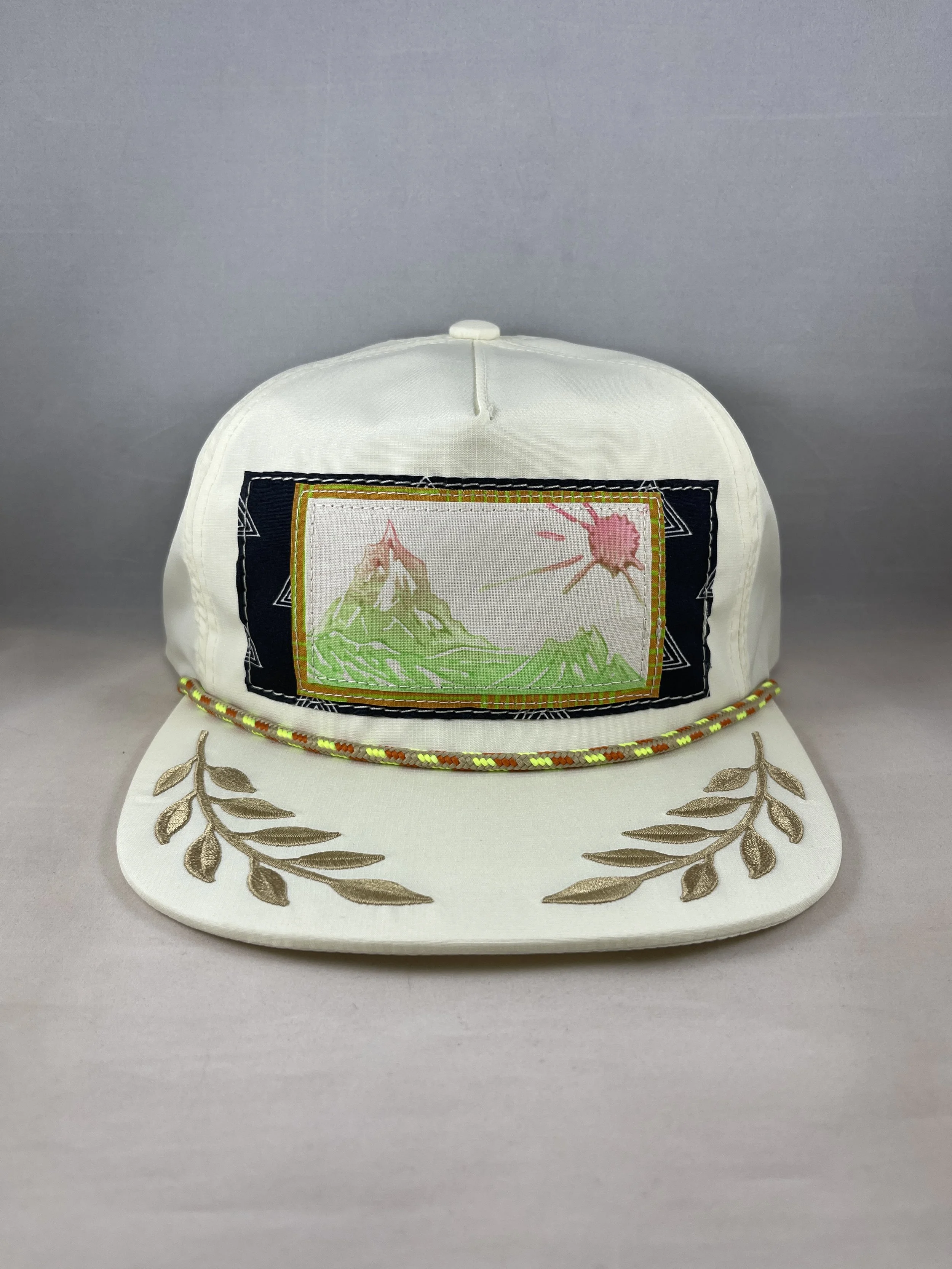 Cream Richardson Fullback Hat - Glow in the Dark Lino Stamped Mountain Series