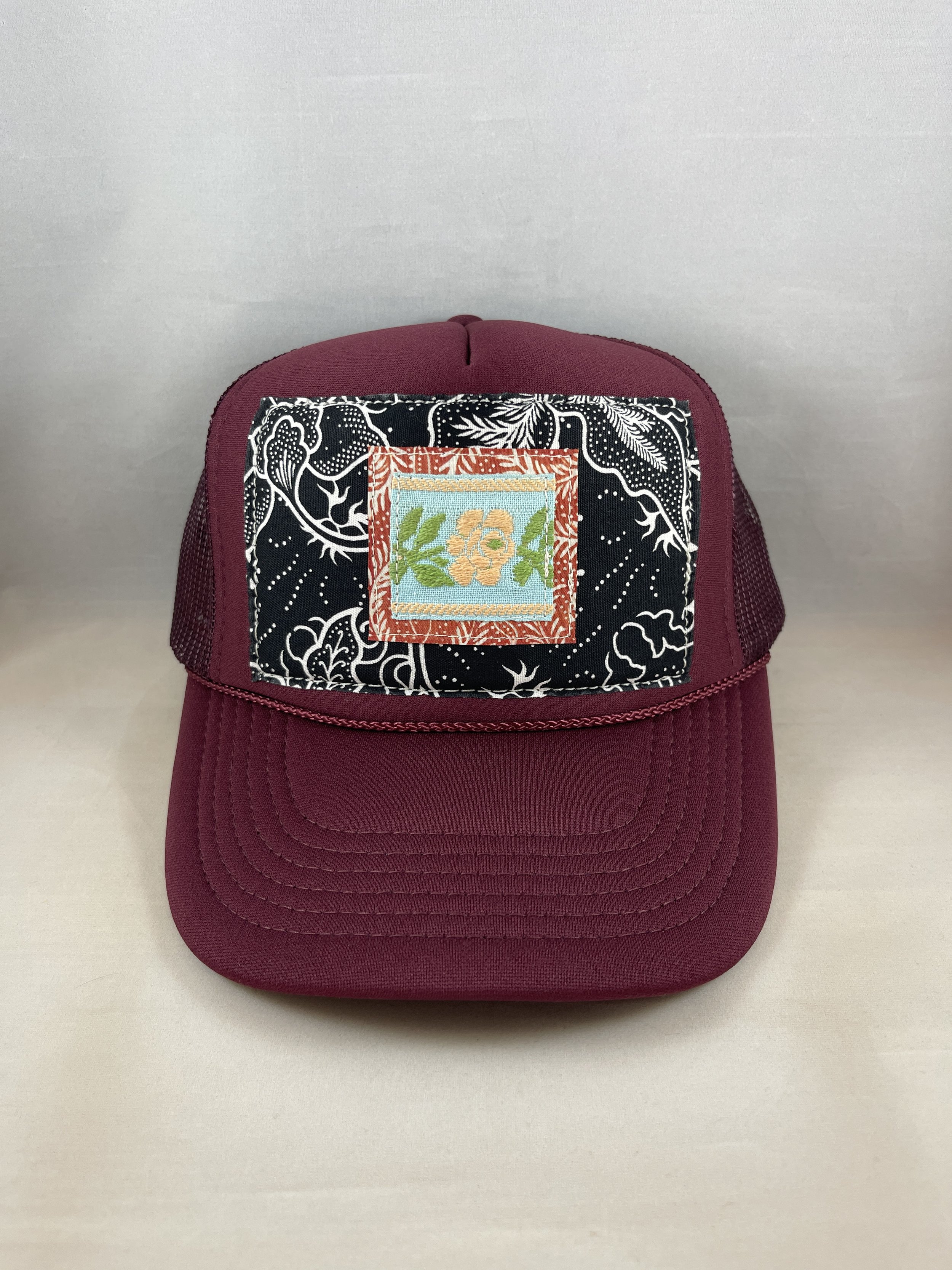 Maroon Trucker Hat - French, Thai, and Indonesian Textile Collection