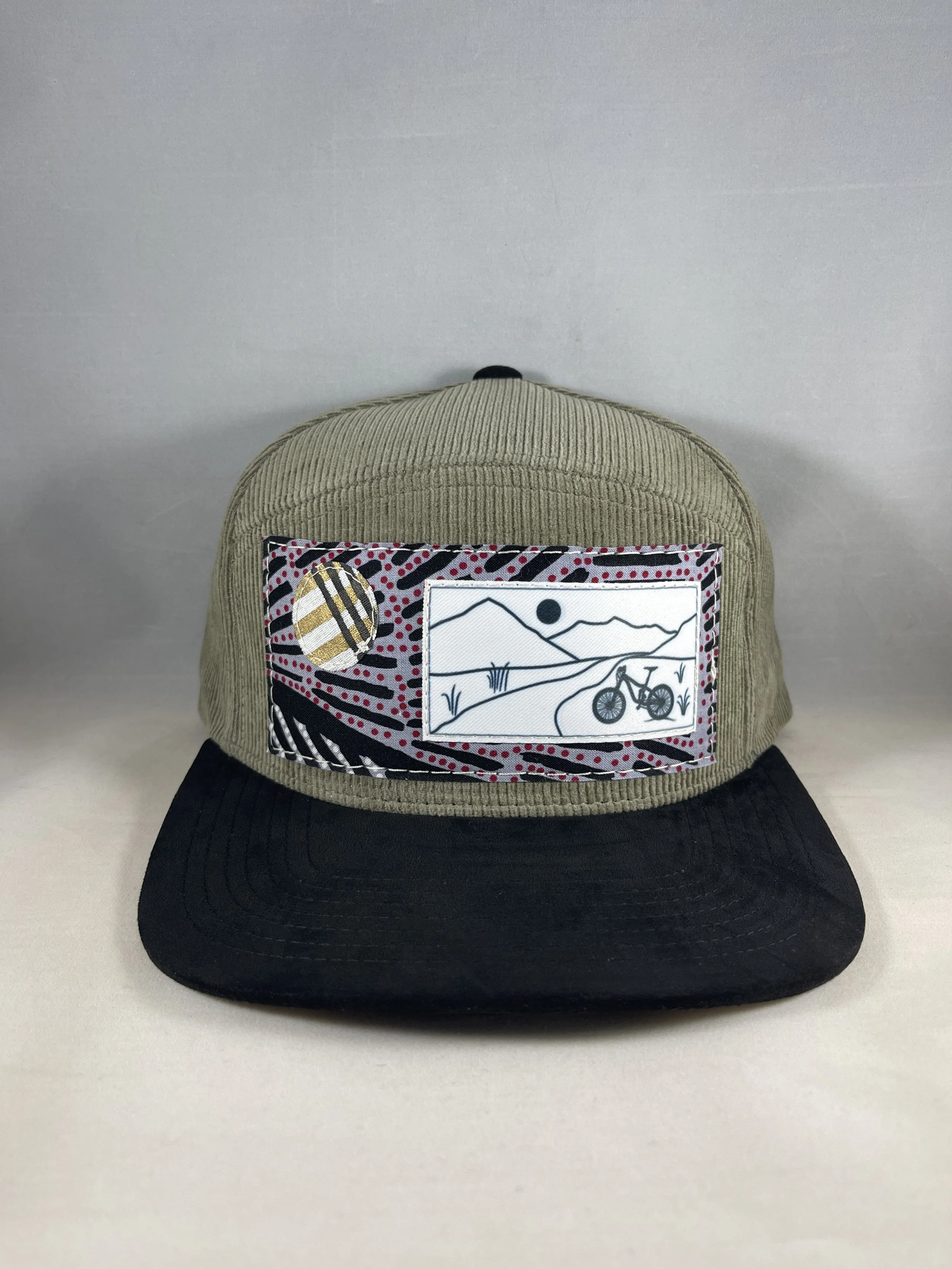Olive Green Corduroy & Suede Fullback Hat - Biking Series