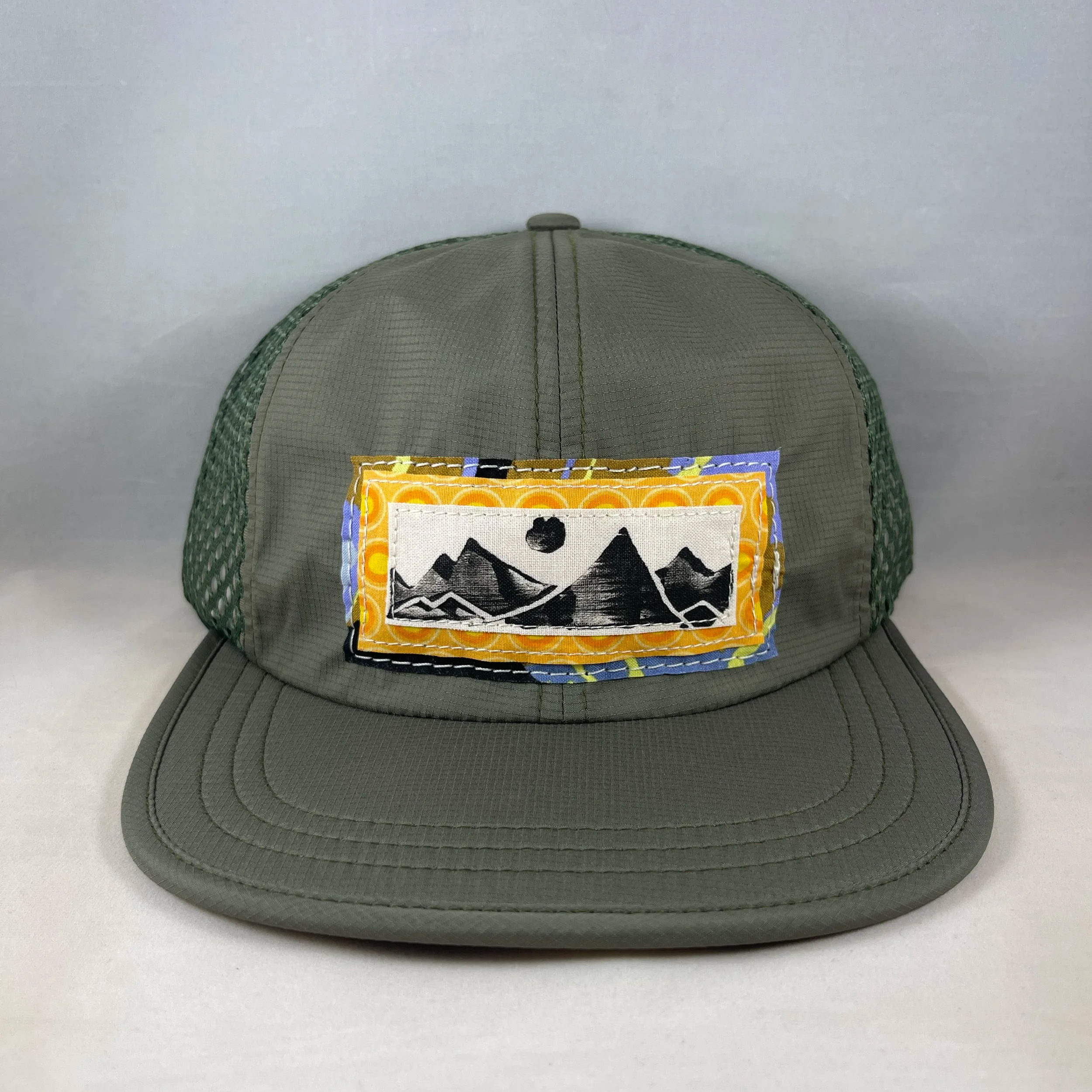 Olive Green Outdoor Sport Hat -  Lino Stamped Mountain Series