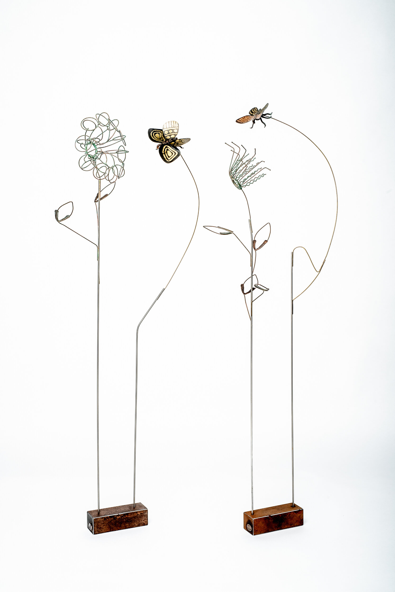 butterfly and flowers sculptures