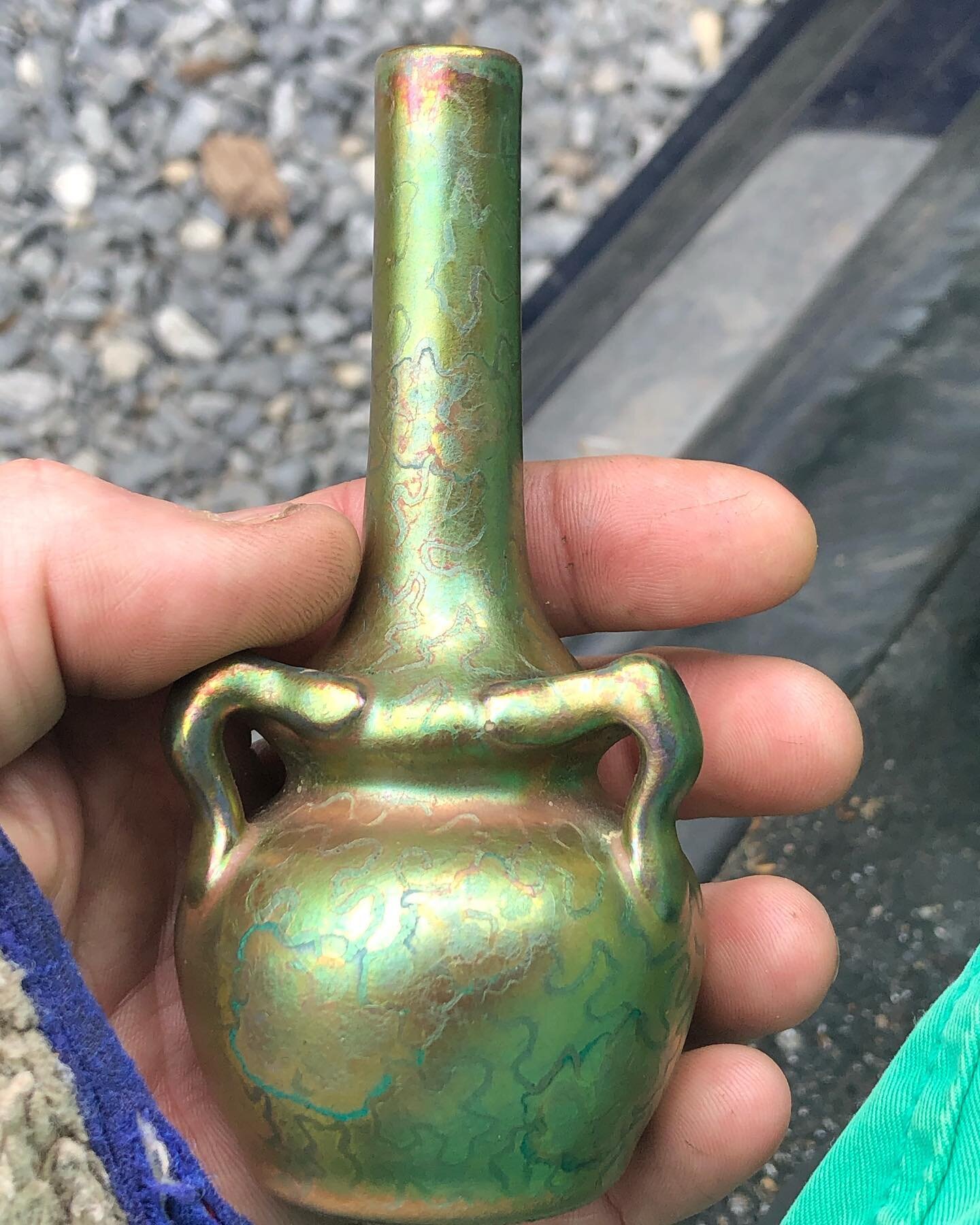 Got this little beauty today Delphin Massier Japonisme Ceramic Vase luster ware.  French Art Nouveau.  Late 19th Century.  It is signed on the bottom D M Cie  Vallauris.  Hard to really read all of what&rsquo;s on the bottom.  But it is the find of t