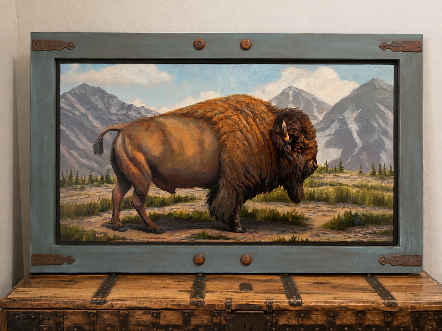Rustic Bison Mountain Landscape Painting.png