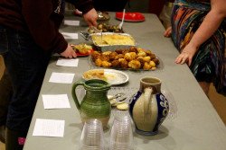 A variety of homemade Revolutionary War era foods are put out for students to eat.