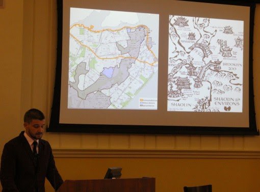 Dr. Patrick Nugent begins his lecture on socioeconomics and how it affected the environments of residential areas on Staten Island in the 1990s.