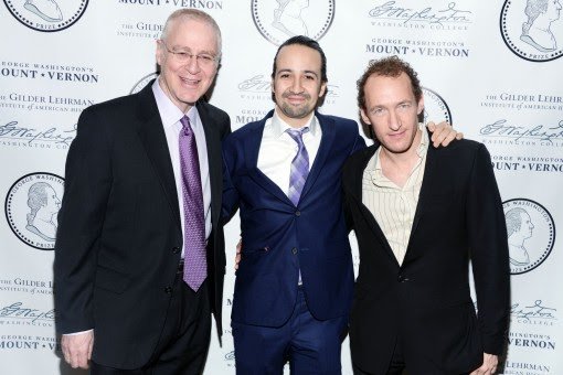 Ron Chernow, author of the book that inspired the musical, with Lin-Manuel Miranda and producer Jeffrey Seller.