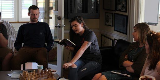 Kylie Hargrave reading at the Literary House