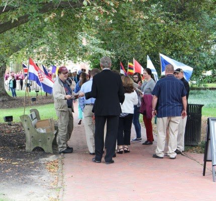 Professor Larry Stahl and company in front of Smith Hall.
