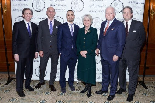 Washington Prize partner organization representatives: James Basker, Gilder Lehrman Institute; Adam Goodheart, Washington College; Lin-Manuel Miranda, Barbara Lucas, Curt Viebranz, Doug Bradburn, George Washington’s Mount Vernon