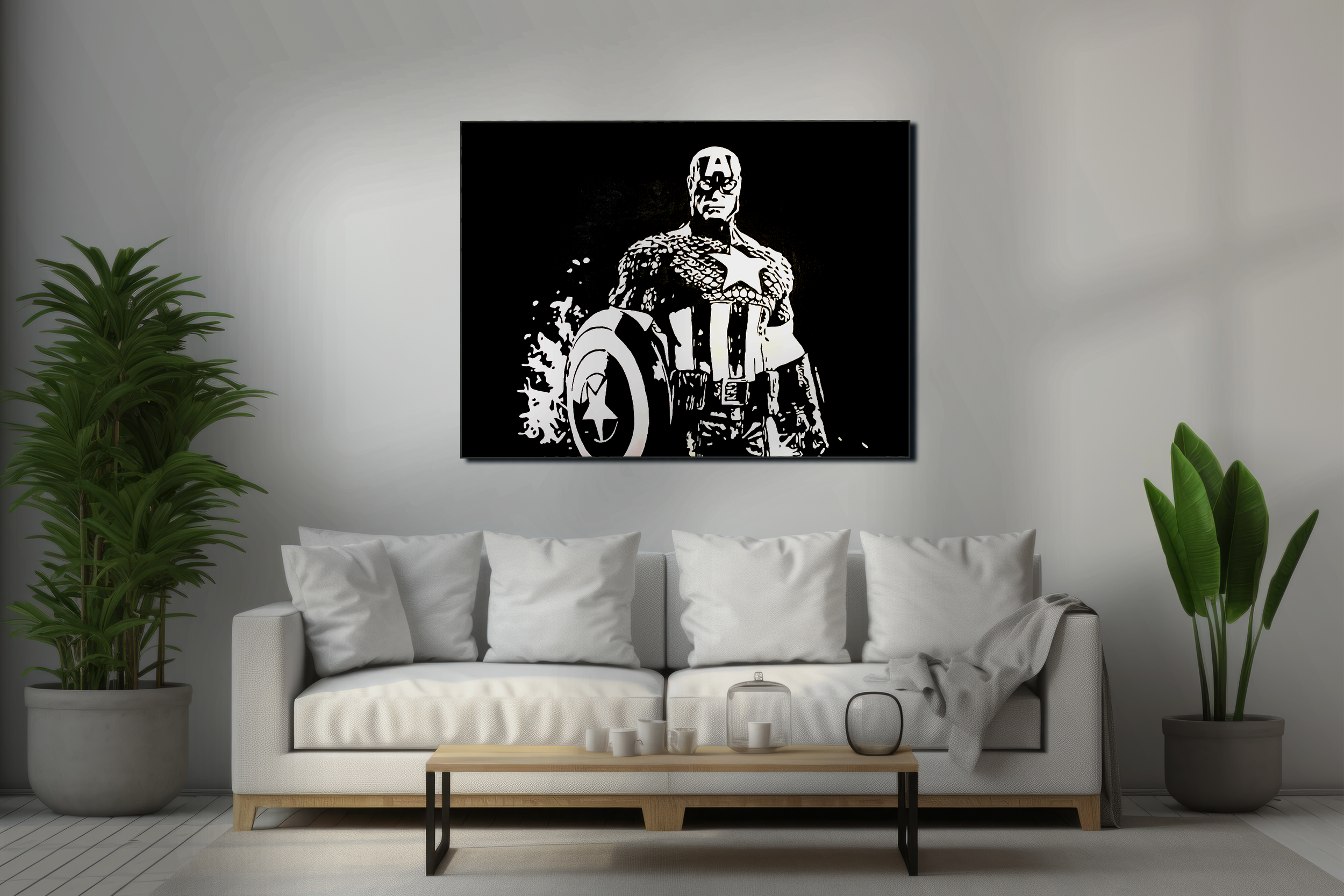 Captain America - Black and White Acrylic Painting