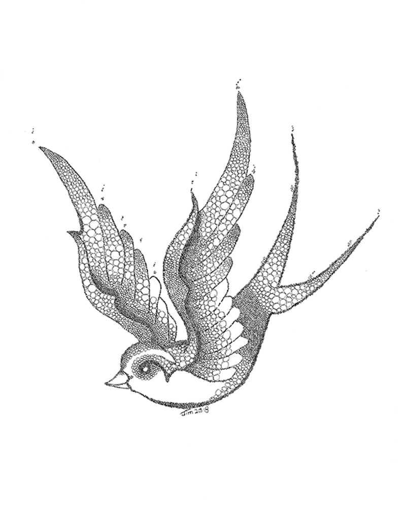 happy jcg art, sparrow, tattoo, pen, ink