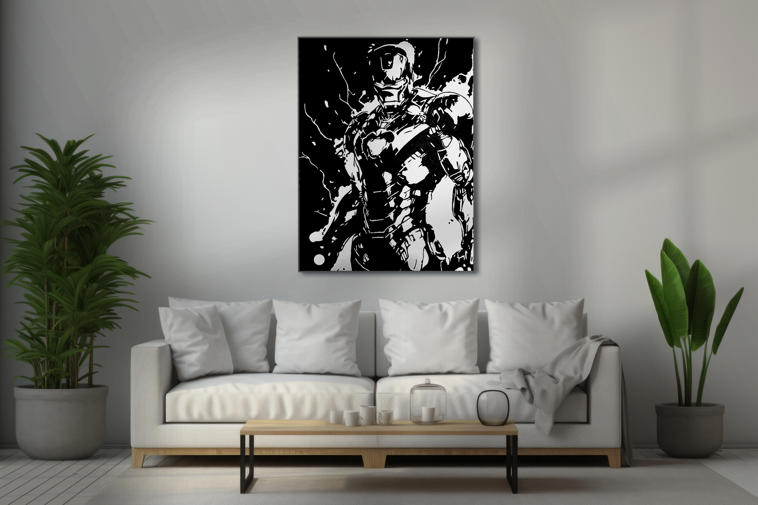 Iron Man – Black and White Acrylic Painting