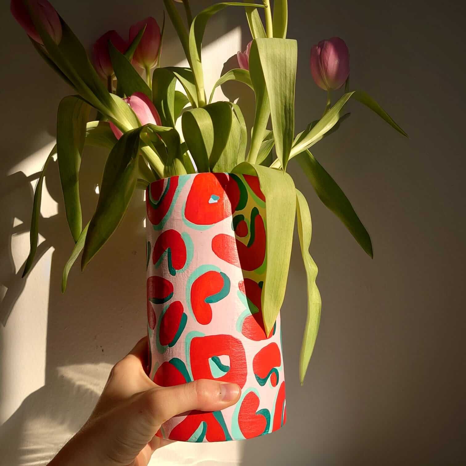 bold pink and red leopard print vase