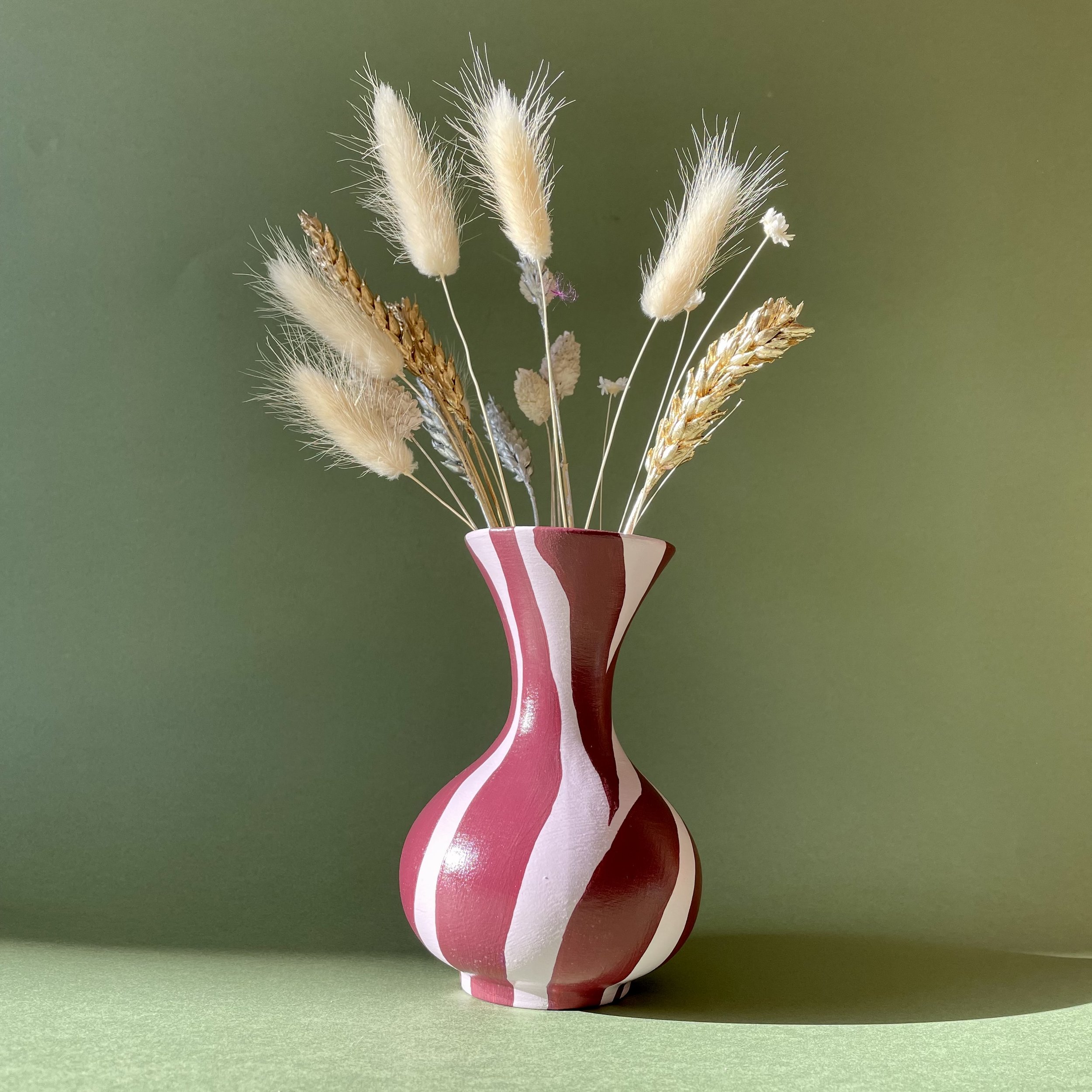 zebra print flute vase with natural dried flowers