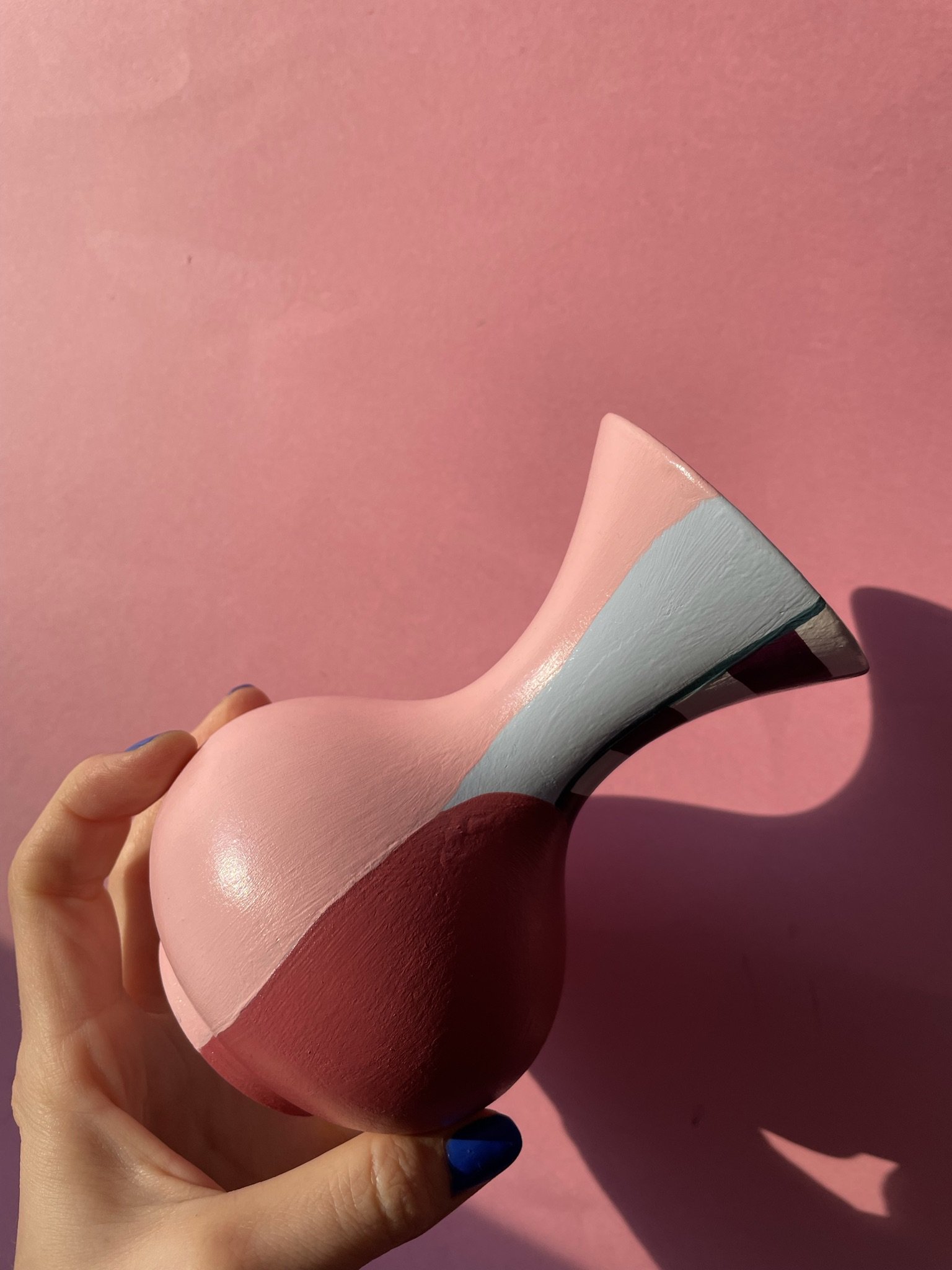 sky blue and pink flute vase