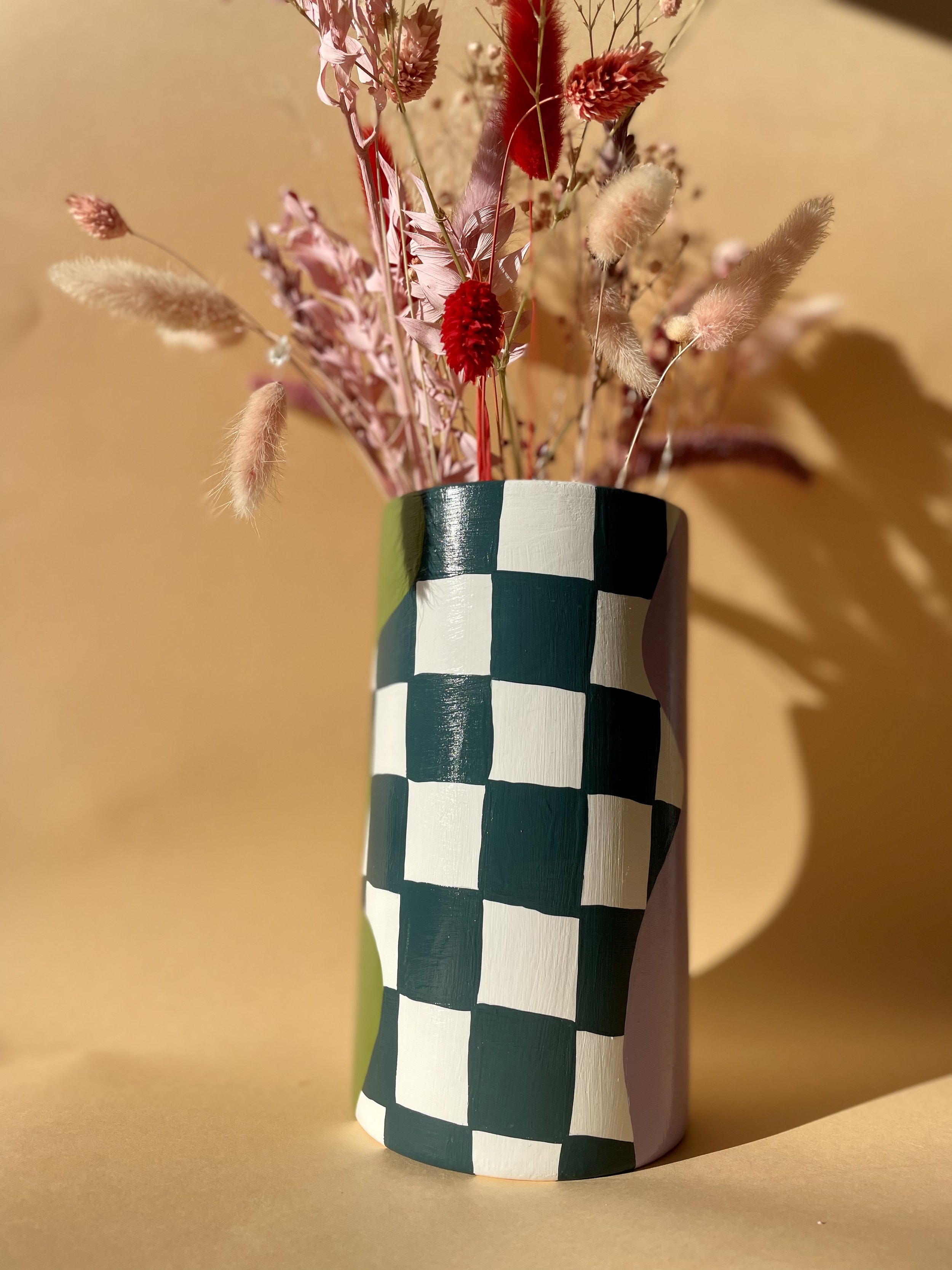 checked ceramic vase