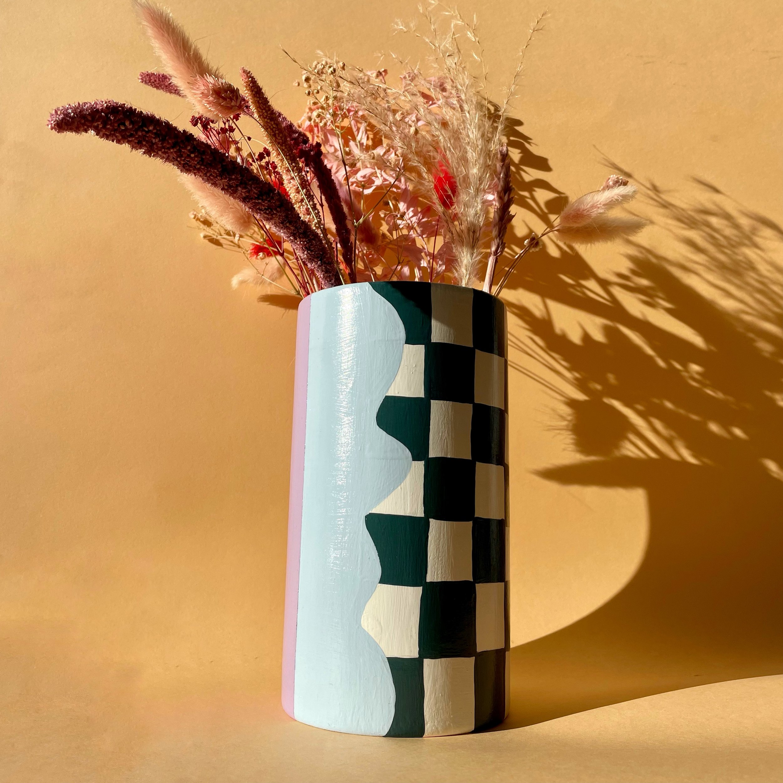 checkerboard ceramic vase