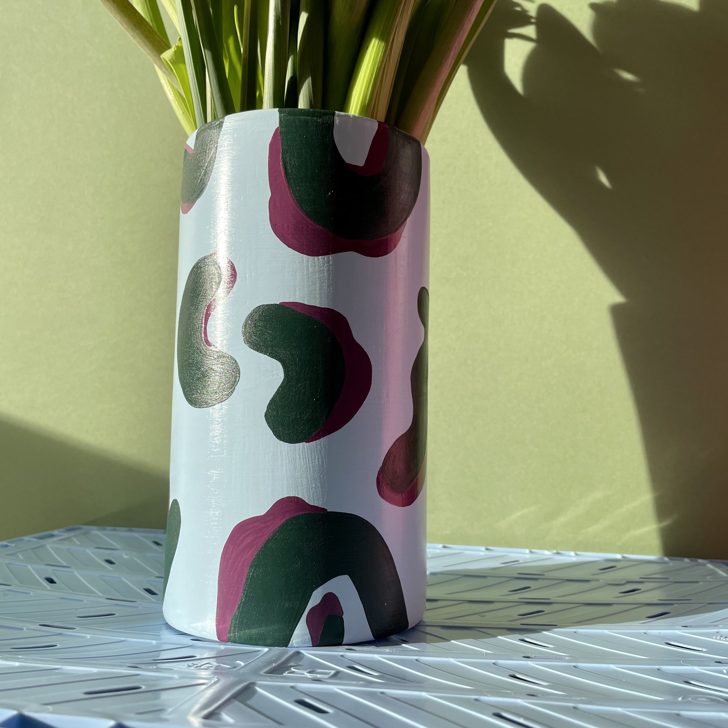 blue leopard print cylinder vase