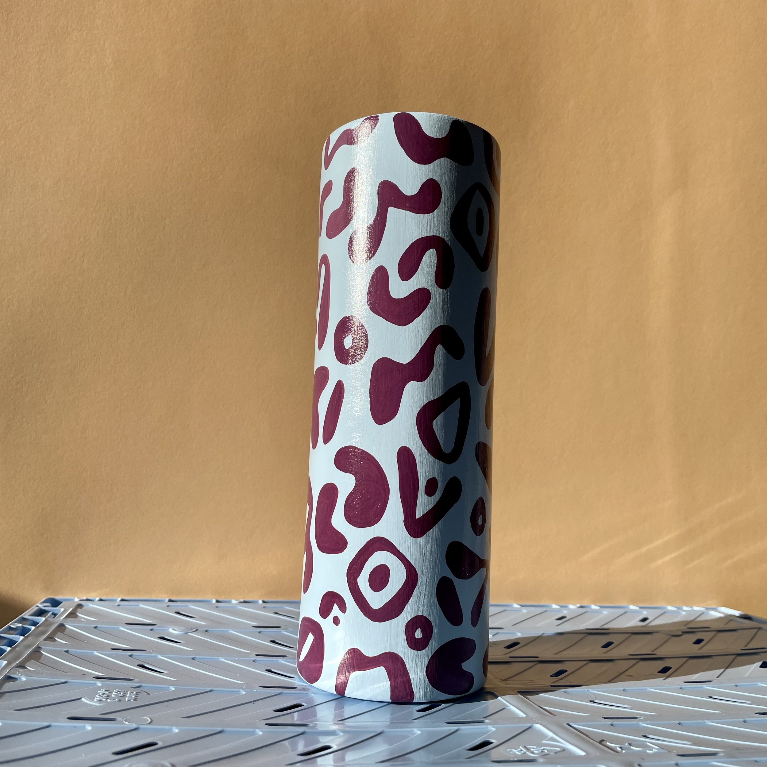 light blue and burgundy tall ceramic vase