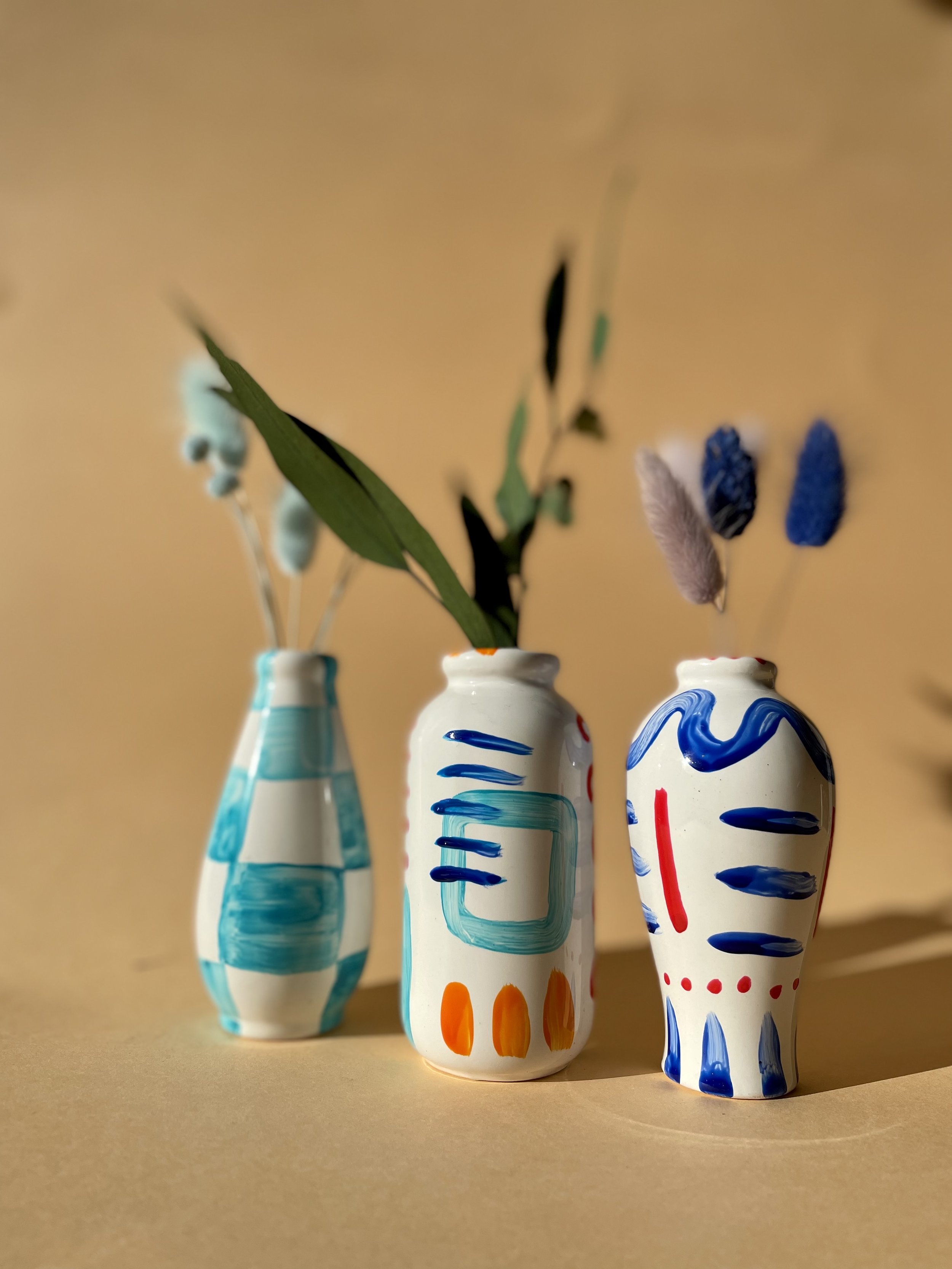 colourful mini stem vases